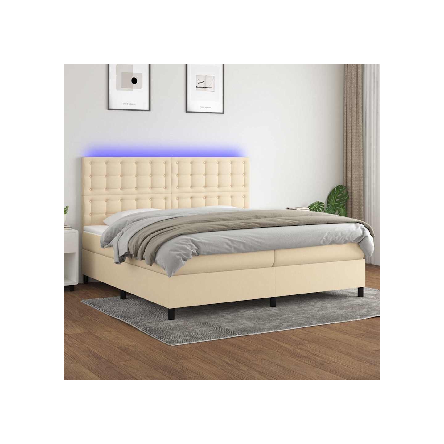Sommier à lattes de lit et matelas et LED Crème 200x200cm Tissu