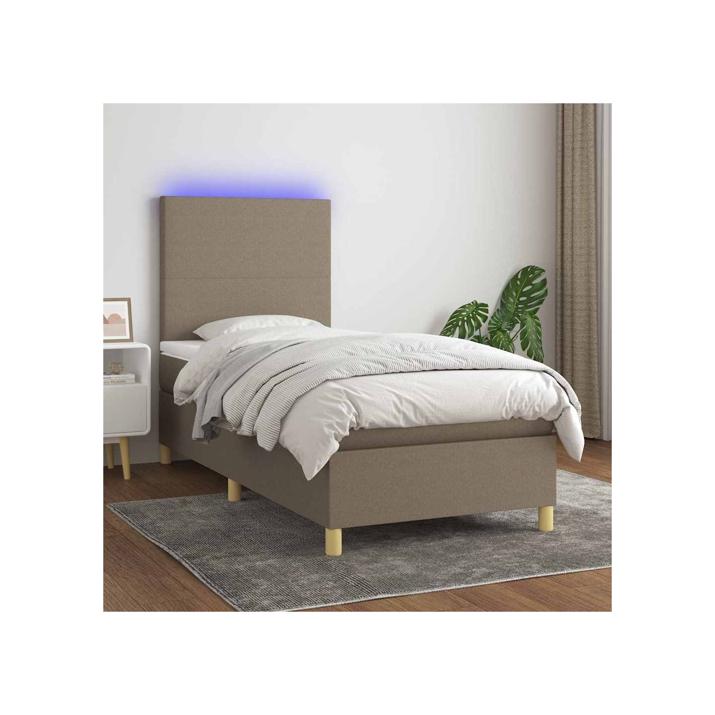 Sommier à lattes de lit et matelas et LED Taupe 90x190 cm Tissu