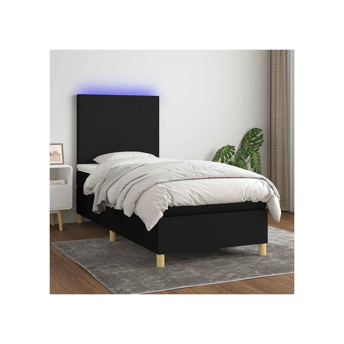Sommier à lattes de lit avec matelas et LED Noir 90x200cm Tissu