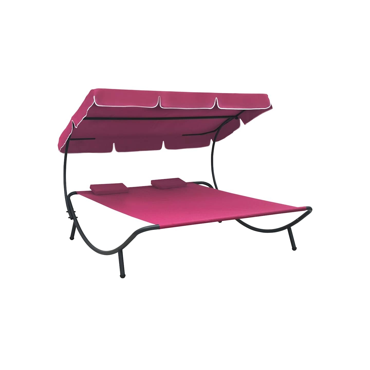 Lit de repos d'extérieur avec auvent et oreillers rose