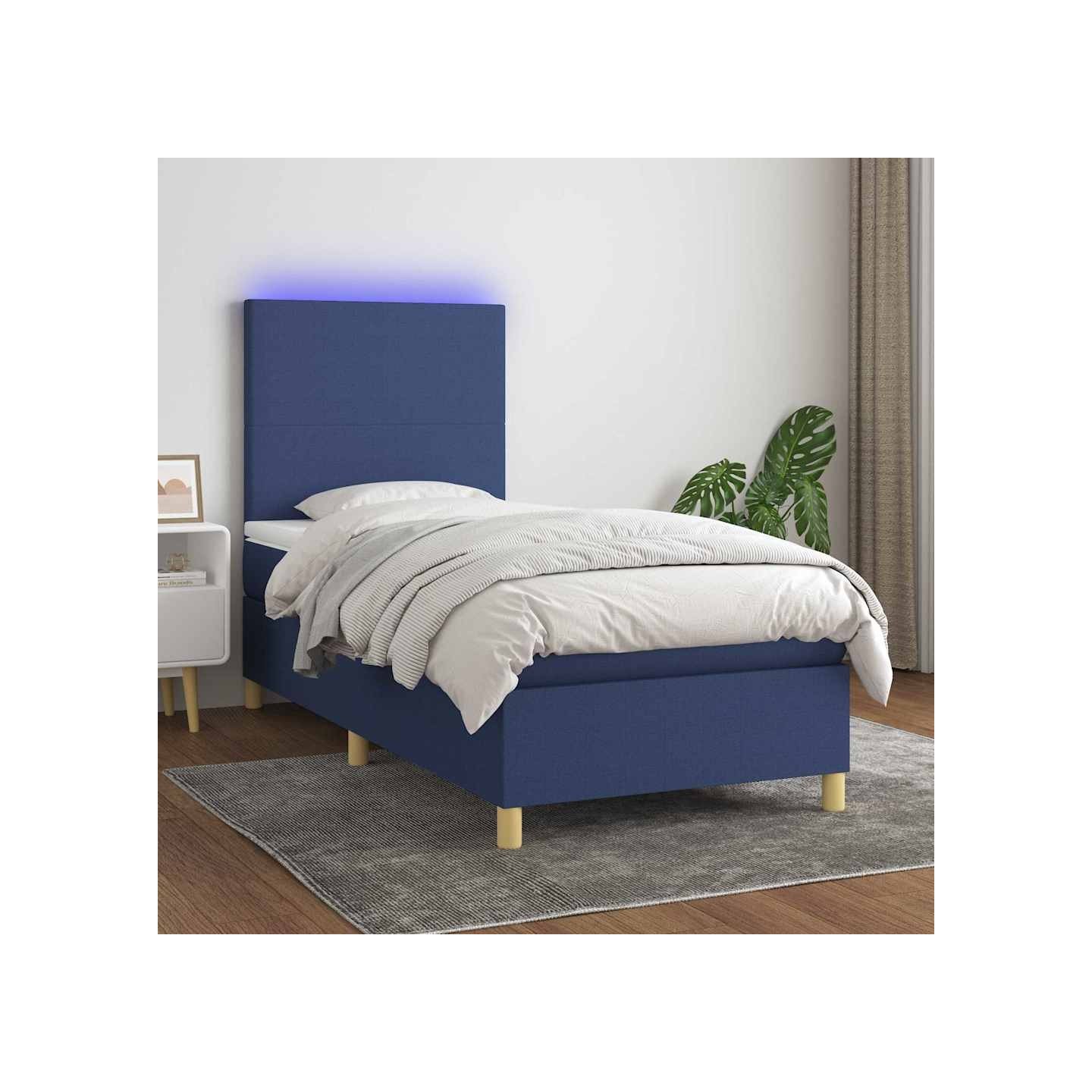 Sommier à lattes de lit avec matelas et LED Bleu 90x190cm Tissu