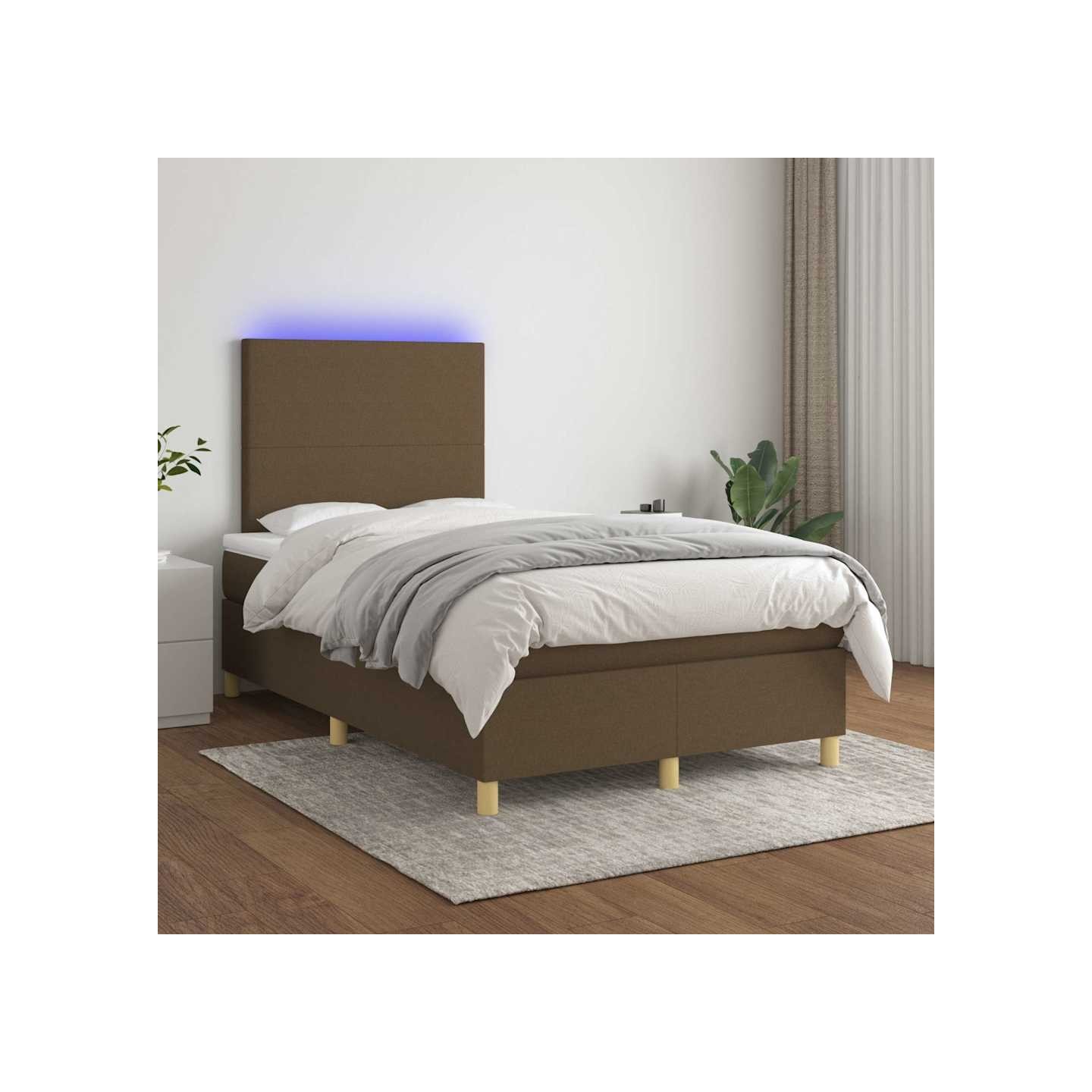 Sommier à lattes de lit matelas et LED Marron foncé 120x200 cm