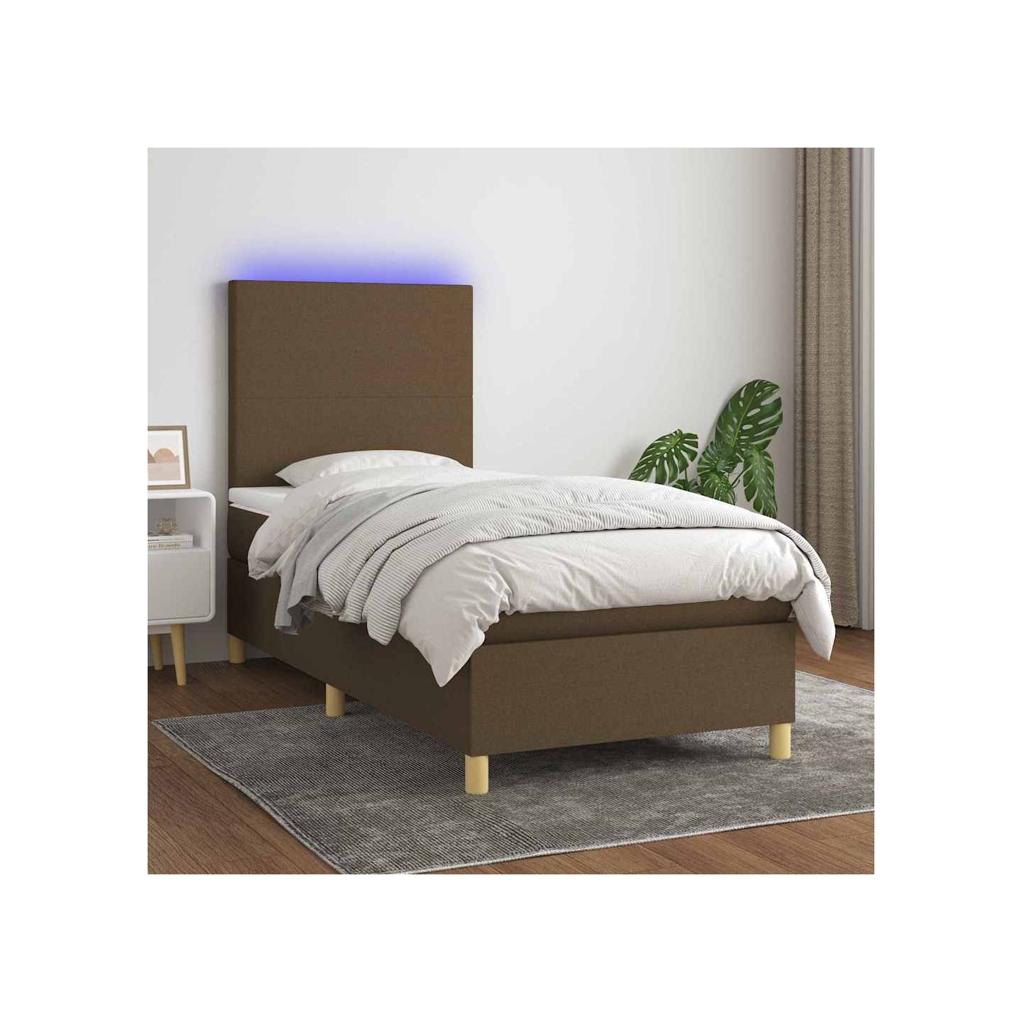 Sommier à lattes de lit matelas et LED Marron foncé 100x200cm