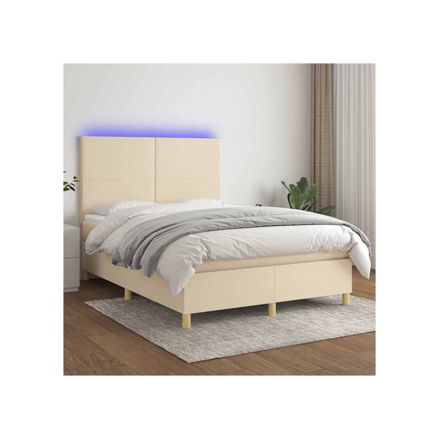 Sommier à lattes de lit avec matelas et LED Crème 140x200 cm