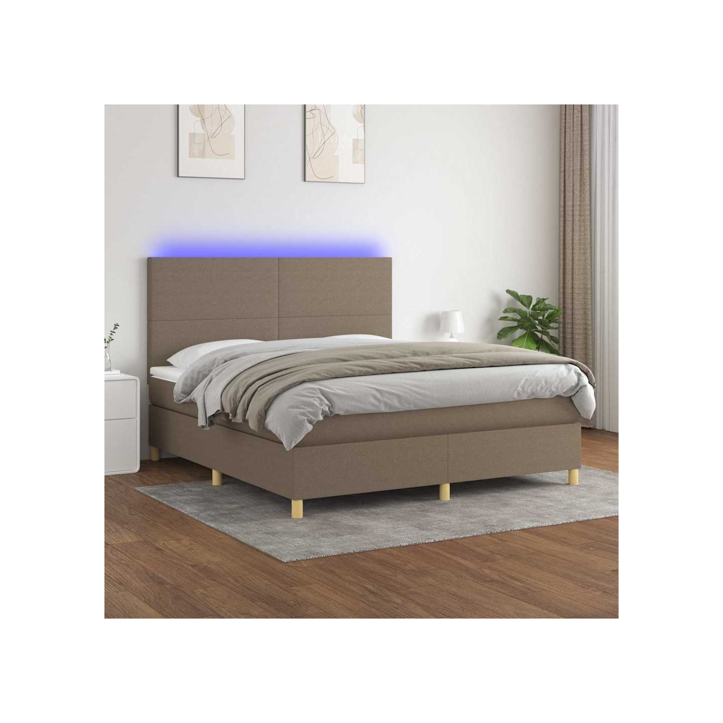 Sommier à lattes de lit et matelas et LED Taupe 160x200cm Tissu
