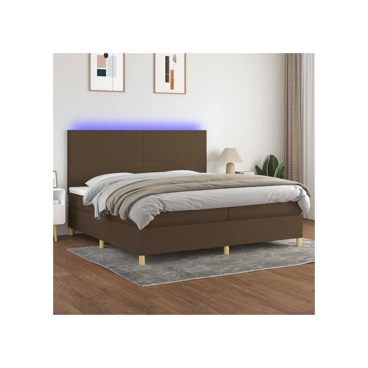 Sommier à lattes de lit matelas et LED Marron foncé 200x200 cm