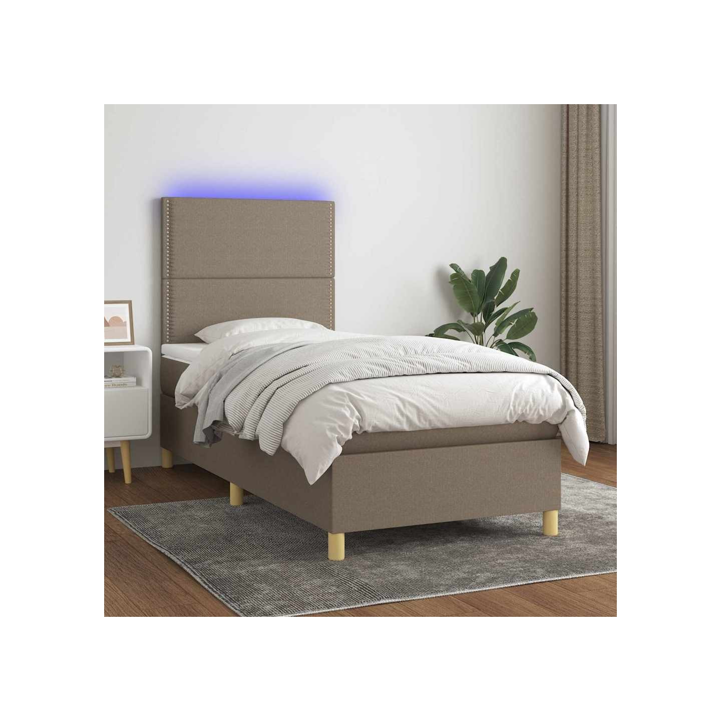 Sommier à lattes de lit et matelas et LED Taupe 90x190 cm Tissu