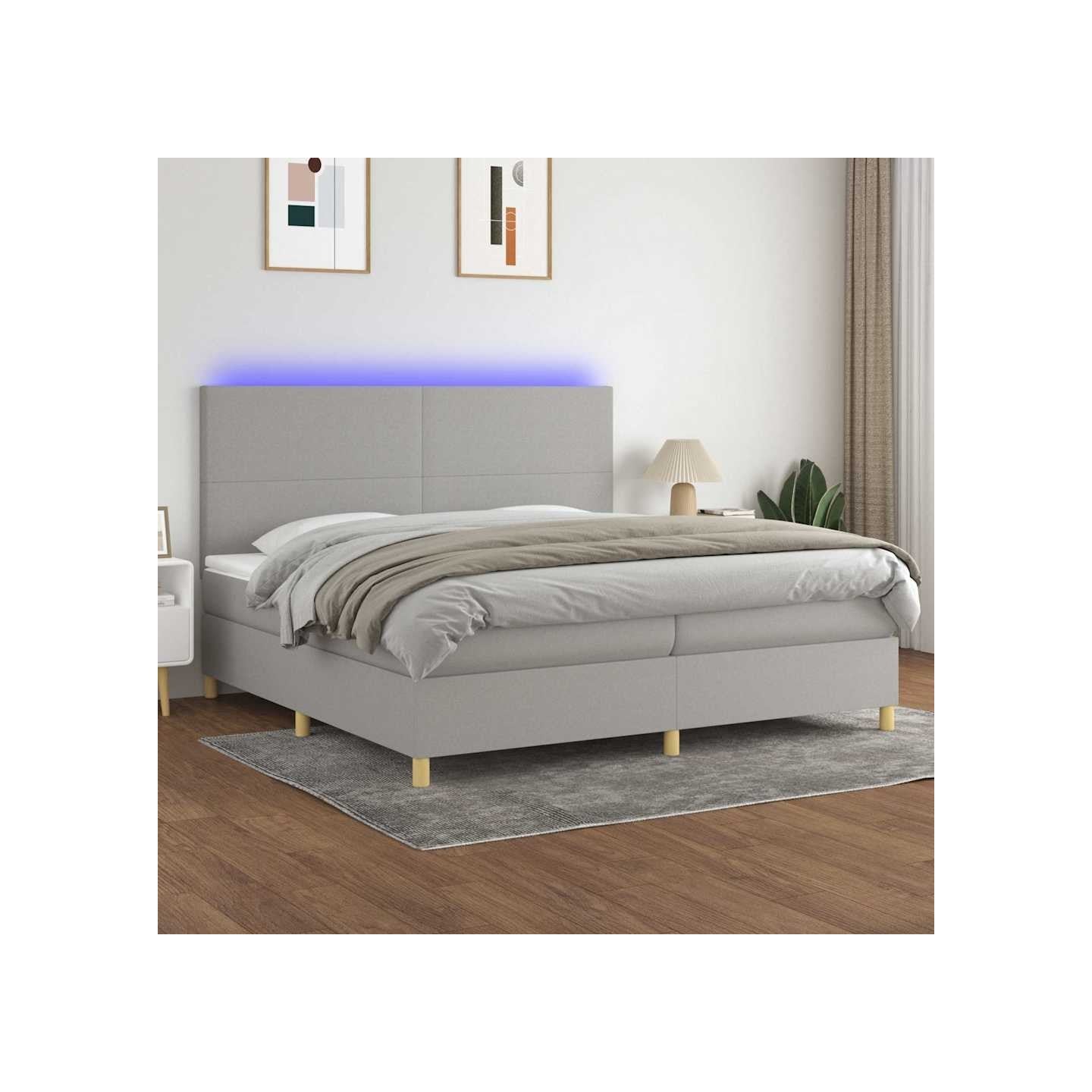 Sommier à lattes de lit et matelas et LED Gris clair 200x200 cm