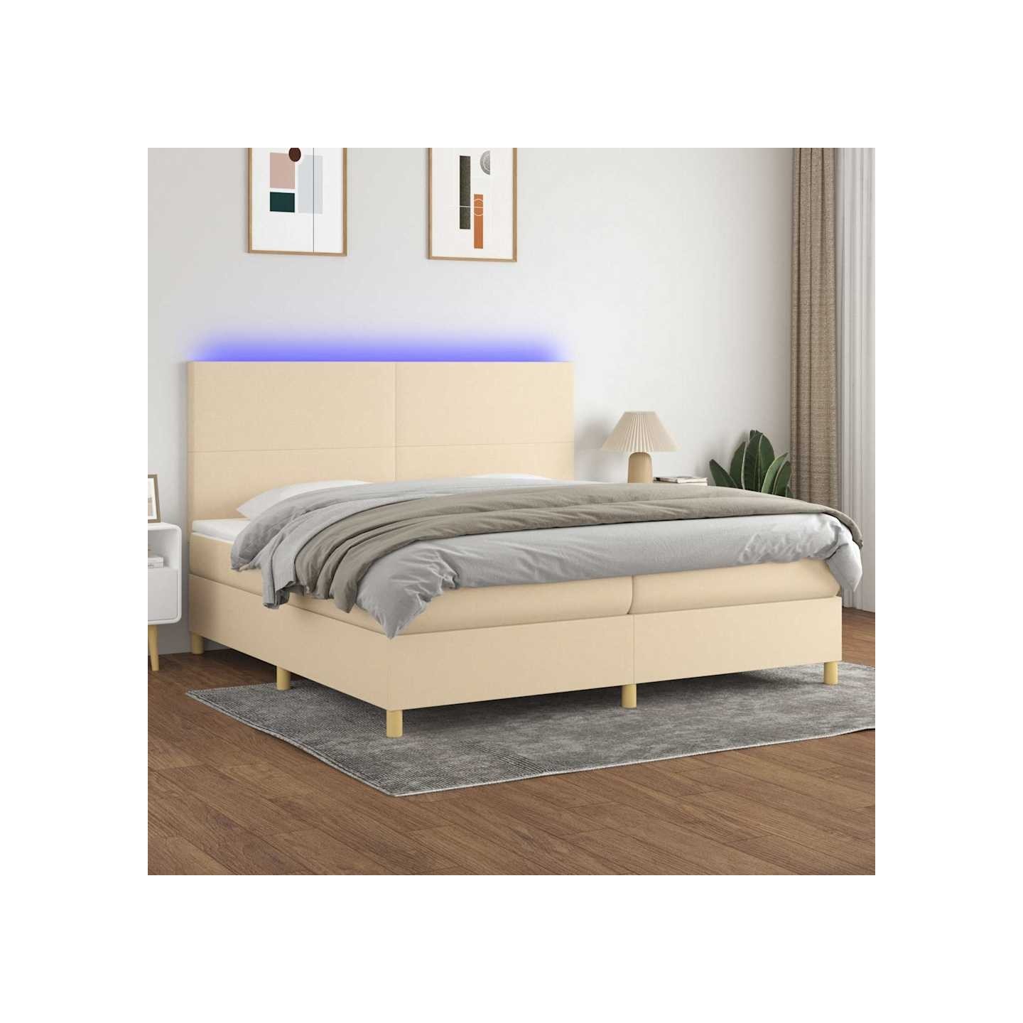 Sommier à lattes de lit et matelas et LED Crème 200x200cm Tissu