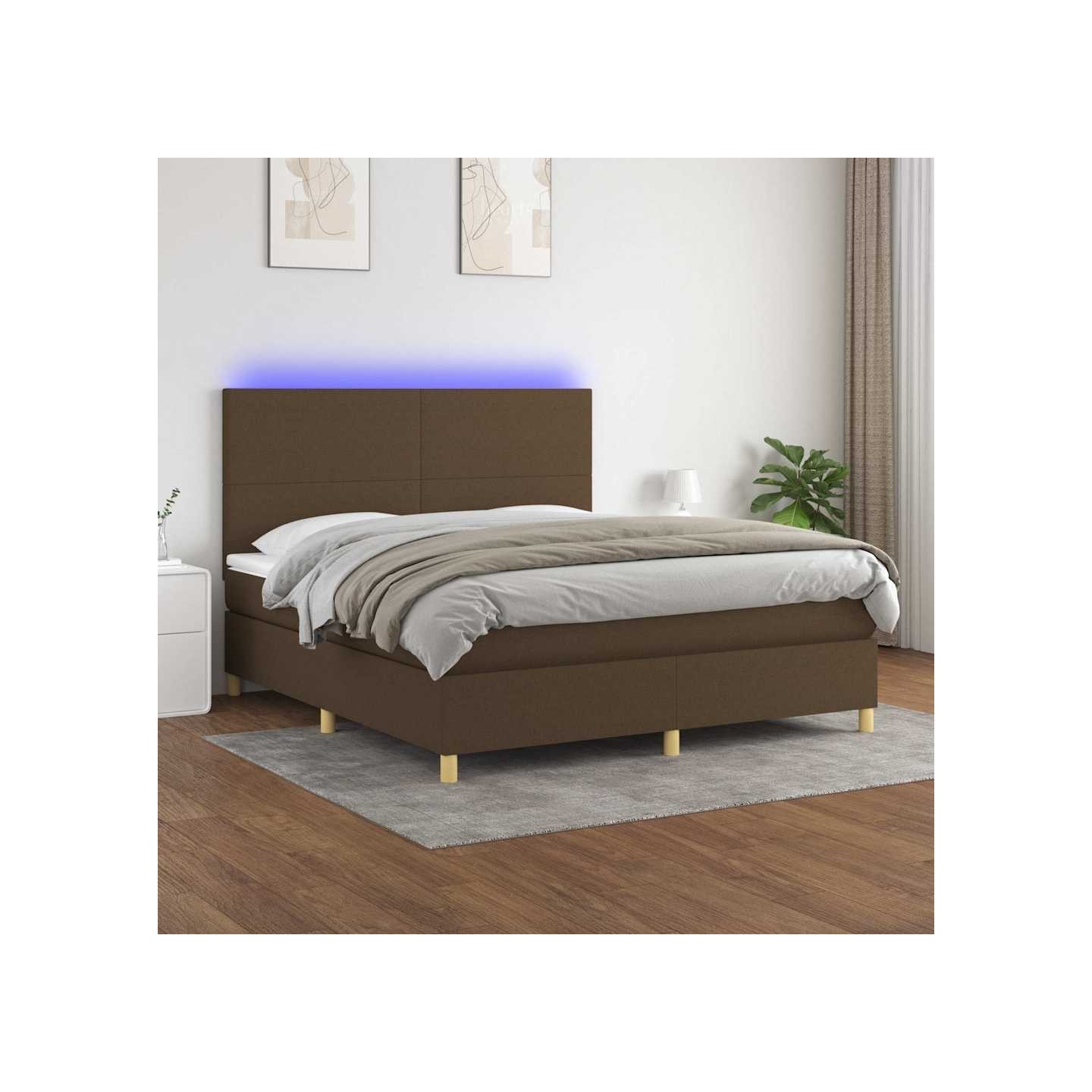 Sommier à lattes de lit matelas et LED Marron foncé 180x200 cm