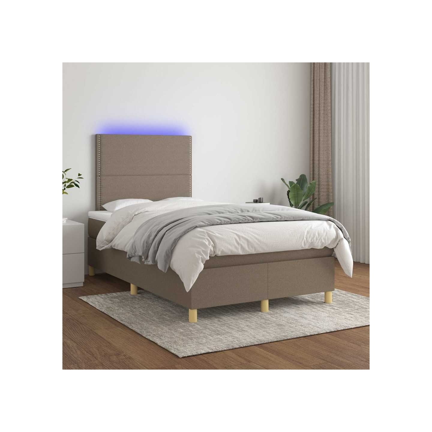 Sommier à lattes de lit et matelas et LED Taupe 120x200cm Tissu