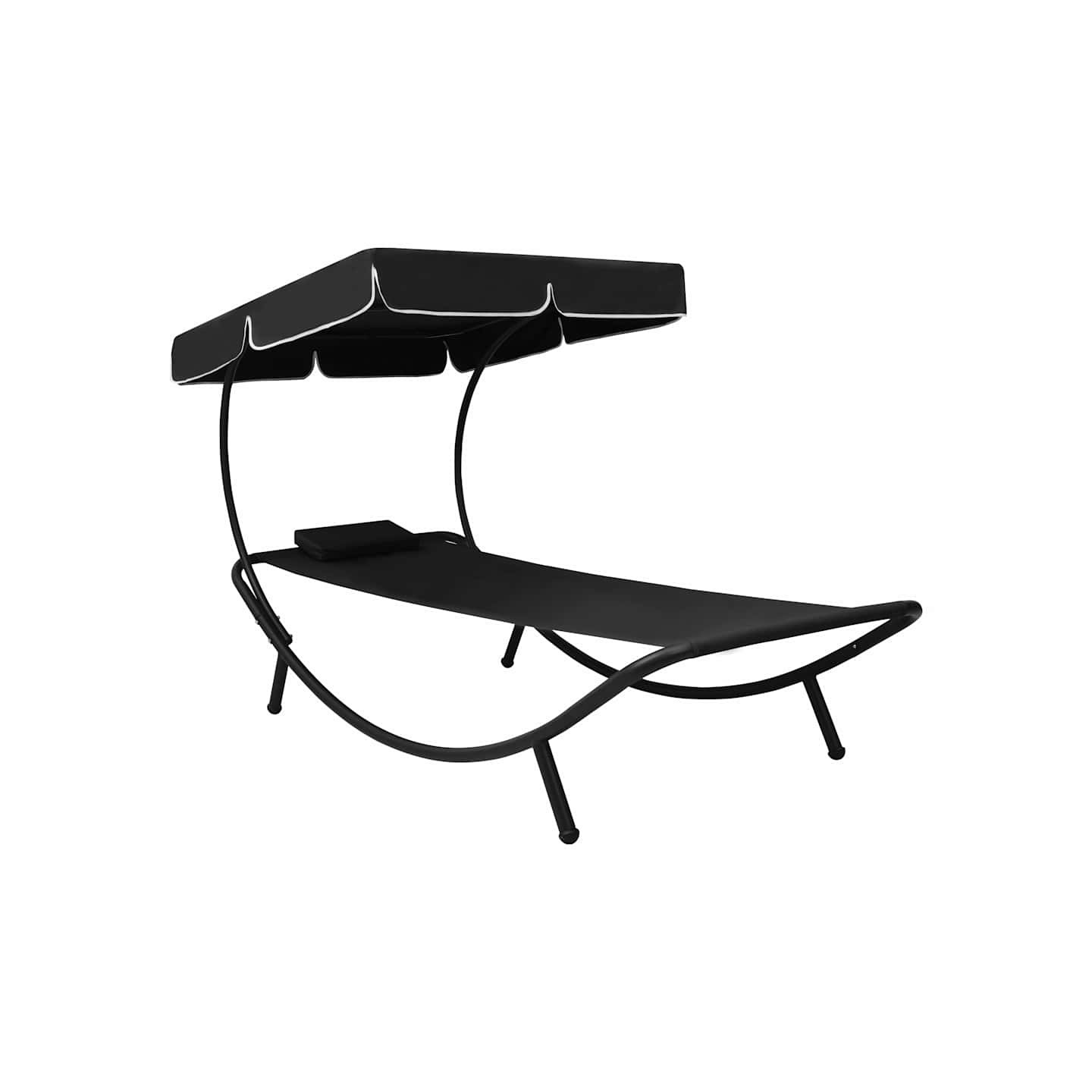 Lit de repos d'extérieur avec auvent et oreiller Noir