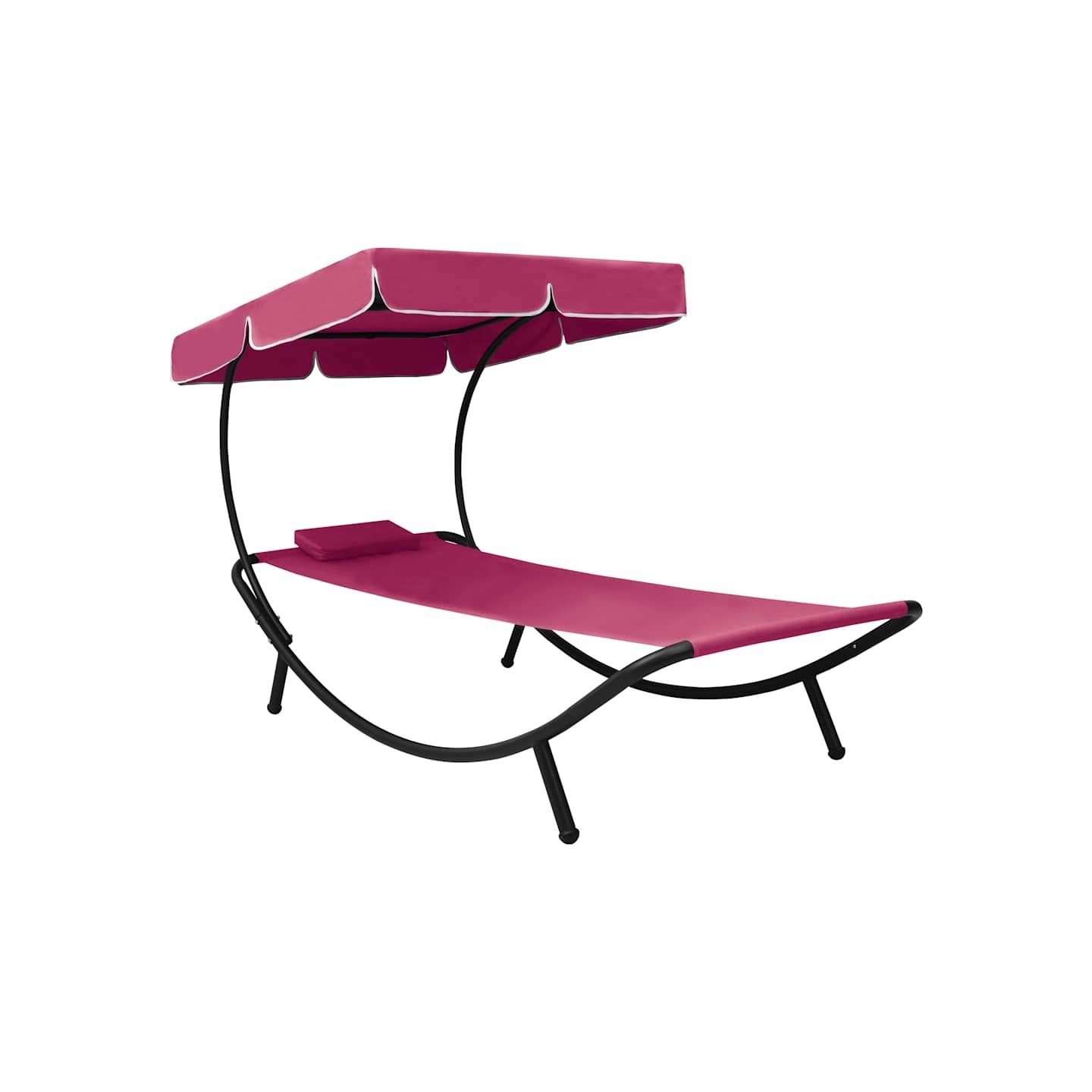 Lit de repos d'extérieur avec auvent et oreiller rose