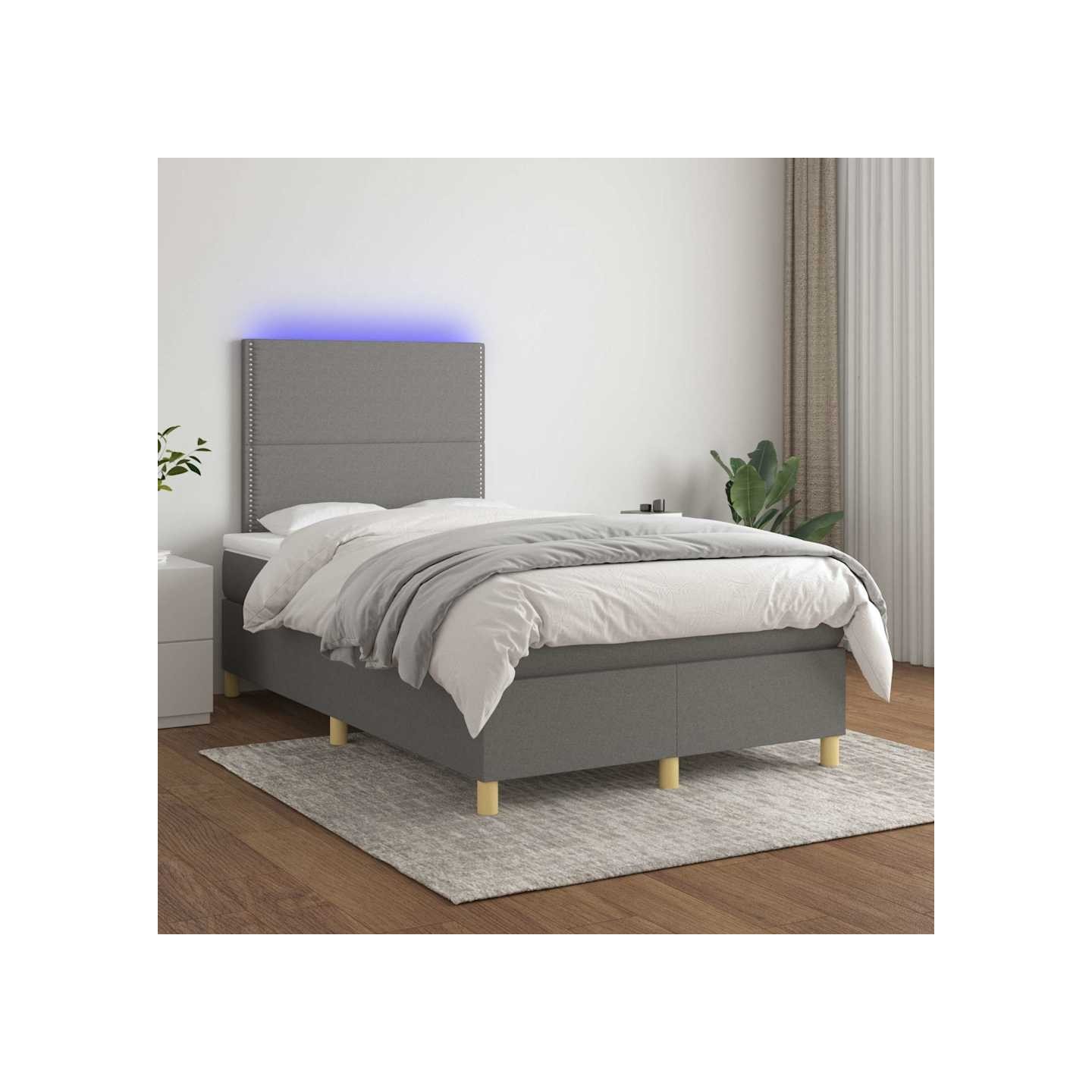 Sommier à lattes de lit et matelas et LED Gris foncé 120x200 cm