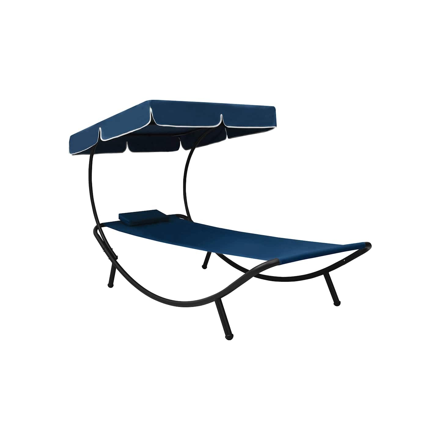 Lit de repos d'extérieur avec auvent et oreiller bleu
