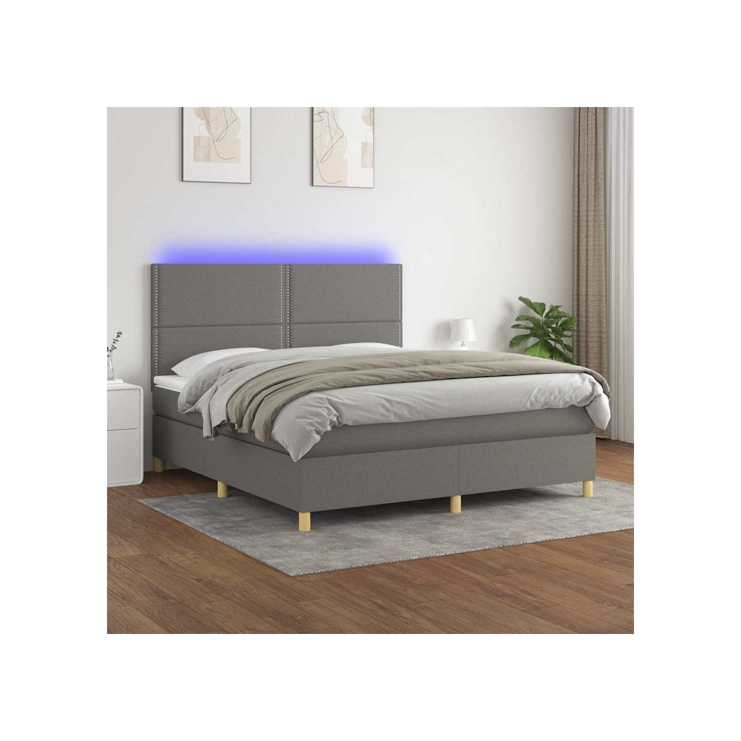 Sommier à lattes de lit et matelas et LED Gris foncé 180x200 cm