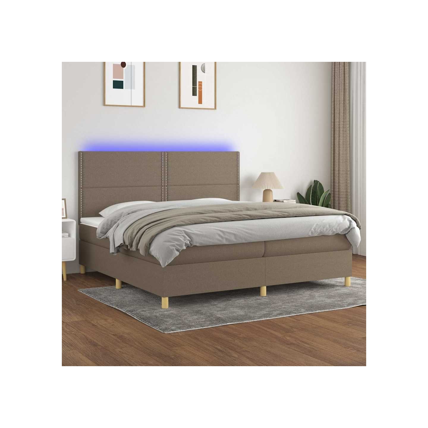 Sommier à lattes de lit et matelas et LED Taupe 200x200cm Tissu