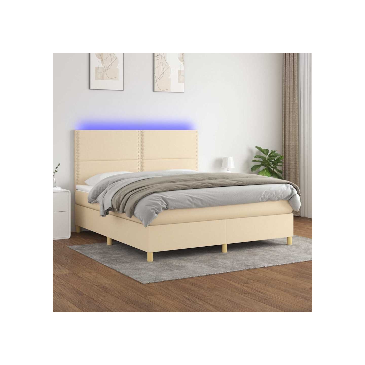Sommier à lattes de lit et matelas et LED Crème 180x200cm Tissu