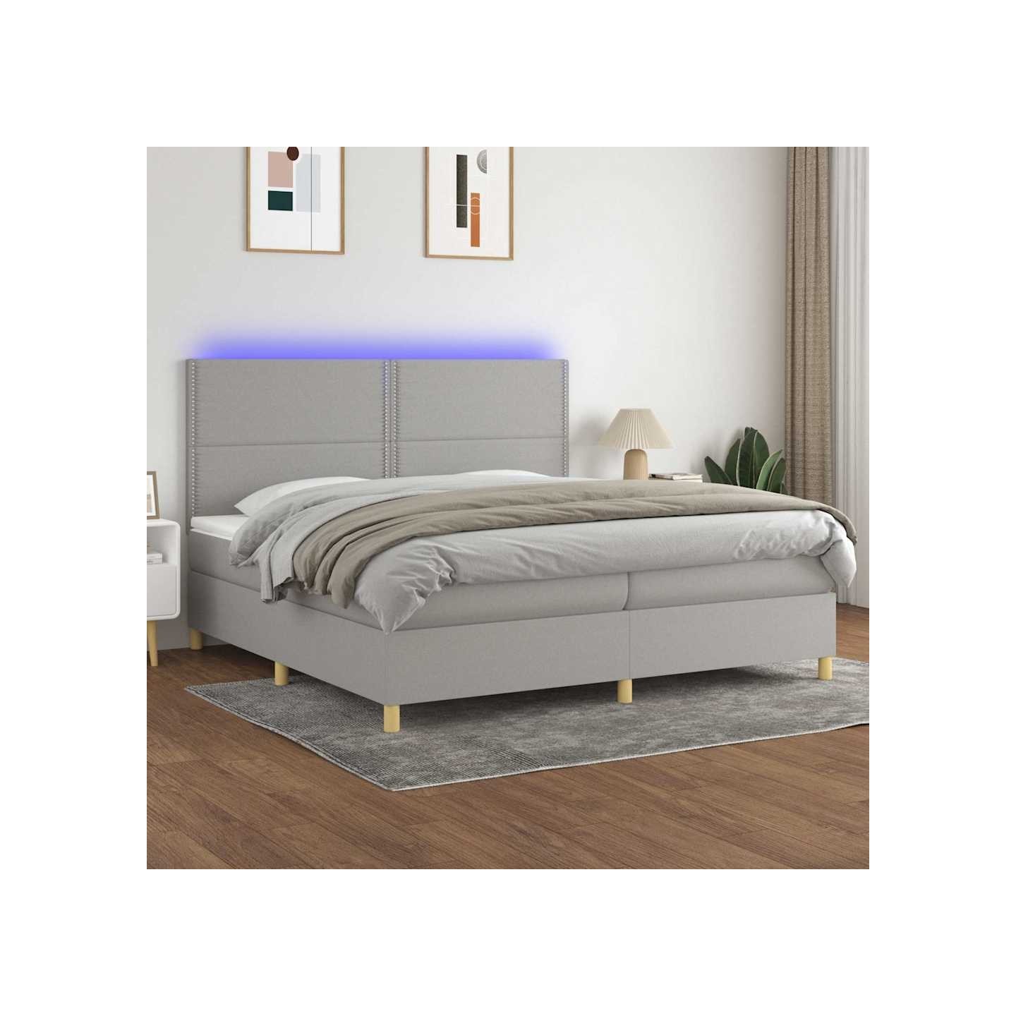 Sommier à lattes de lit matelas et LED Gris clair 200x200 cm