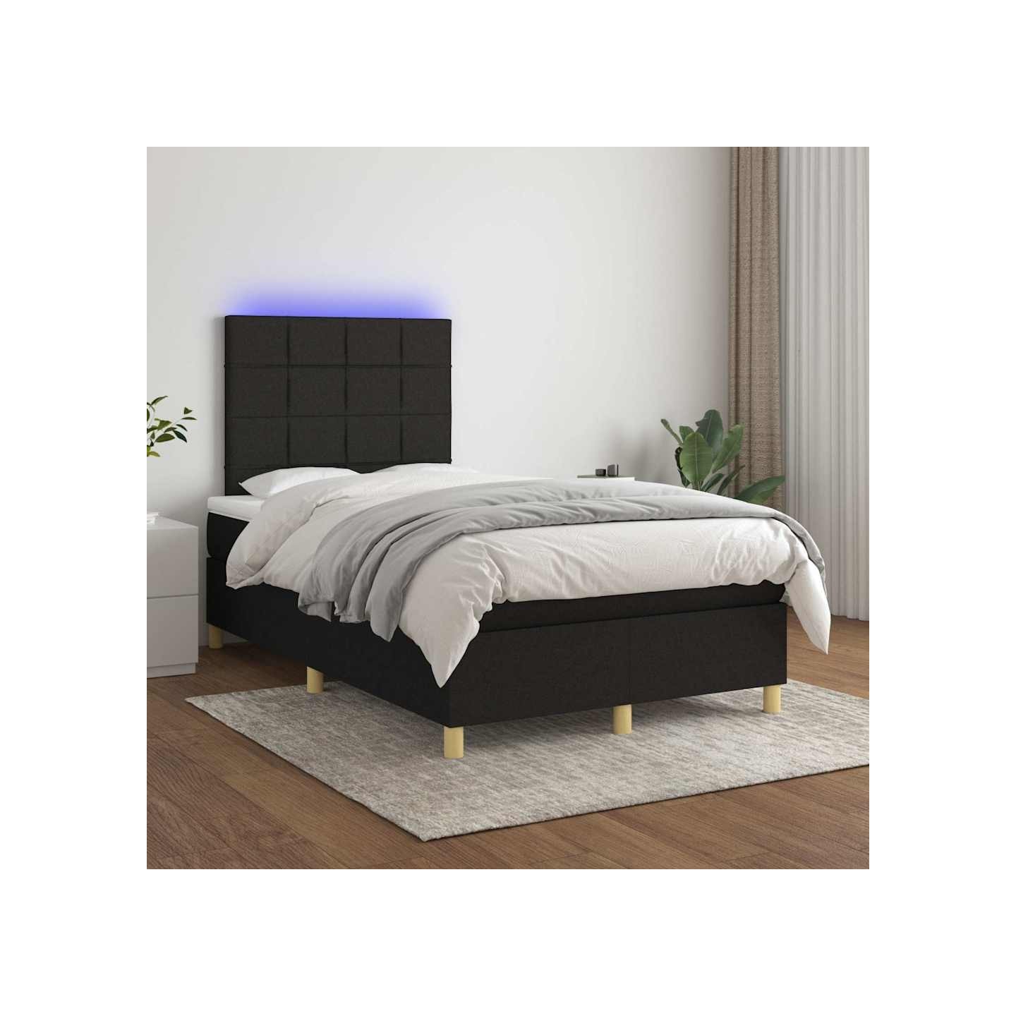 Sommier à lattes de lit et matelas et LED Noir 120x200 cm Tissu