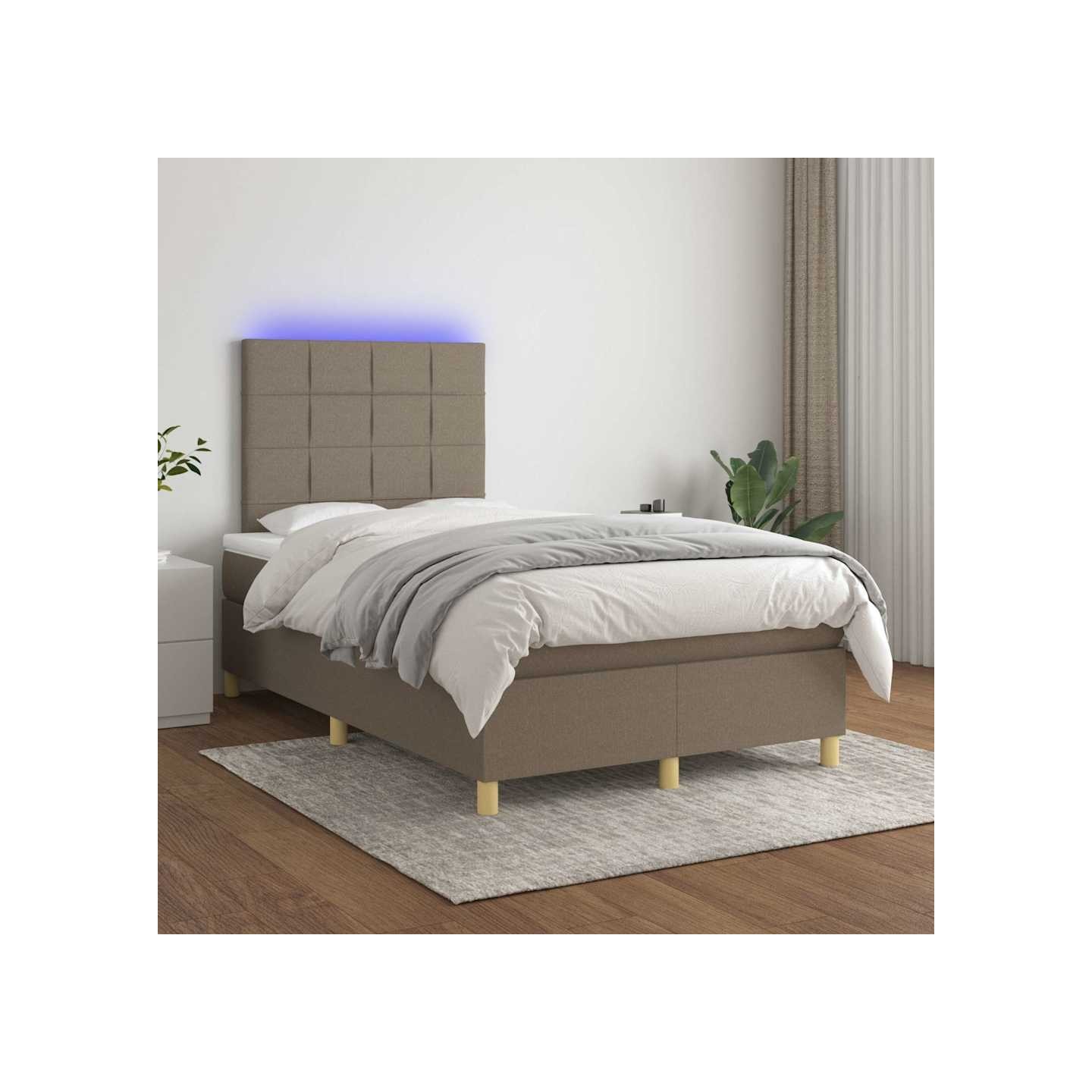 Sommier à lattes de lit et matelas et LED Taupe 120x200cm Tissu