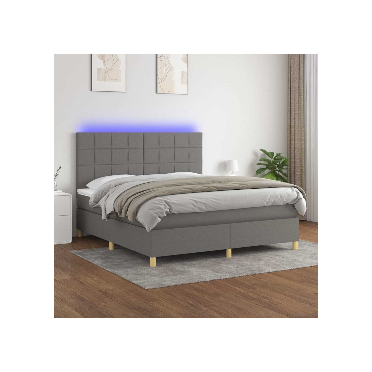 Sommier à lattes de lit et matelas et LED Gris foncé 160x200 cm