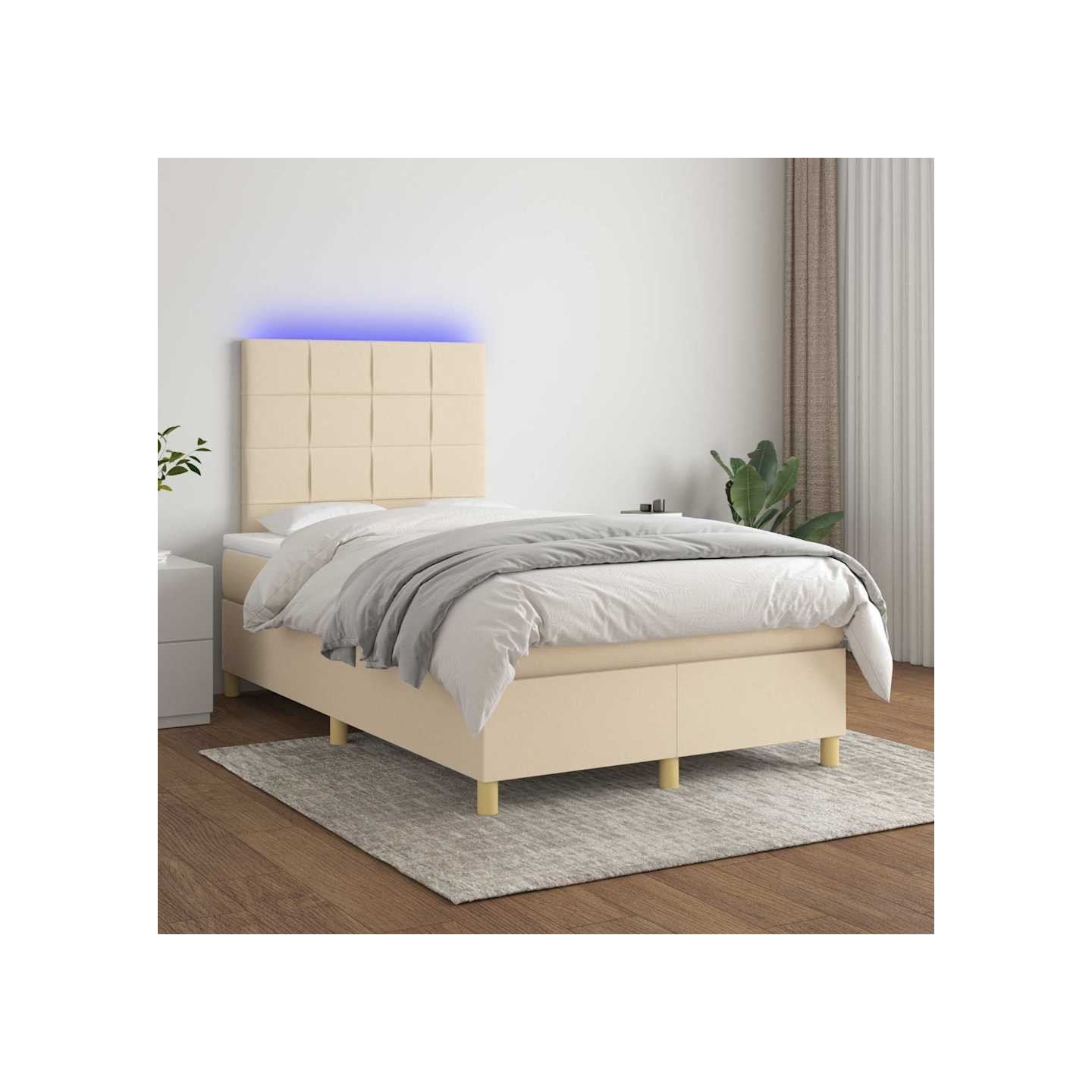Sommier à lattes de lit et matelas et LED Crème 120x200cm Tissu