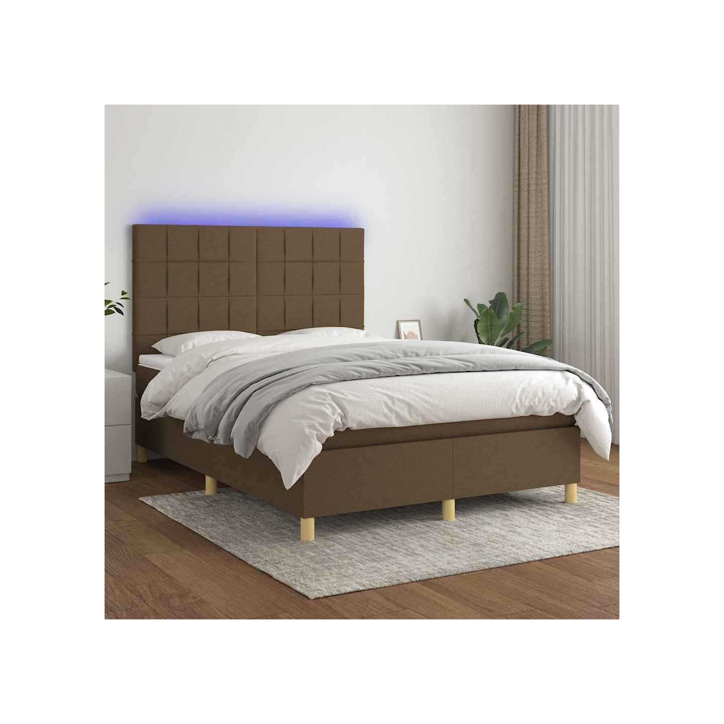 Sommier à lattes de lit matelas et LED Marron foncé 140x190 cm
