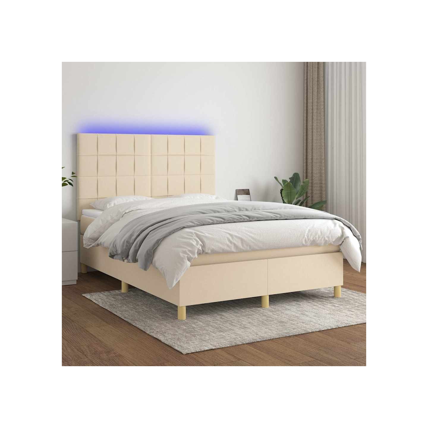 Sommier à lattes de lit et matelas et LED Crème 140x200cm Tissu
