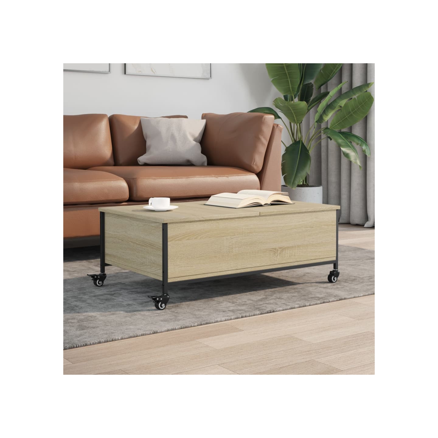 Table basse avec roulettes chêne sonoma bois d'ingénierie