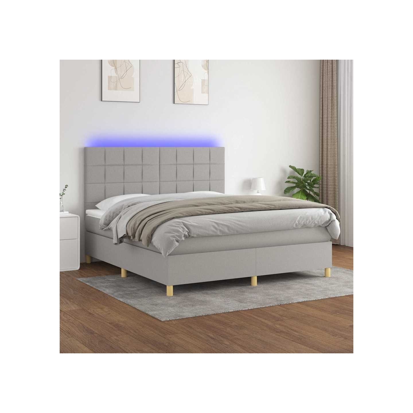 Sommier à lattes de lit matelas et LED Gris clair 160x200 cm