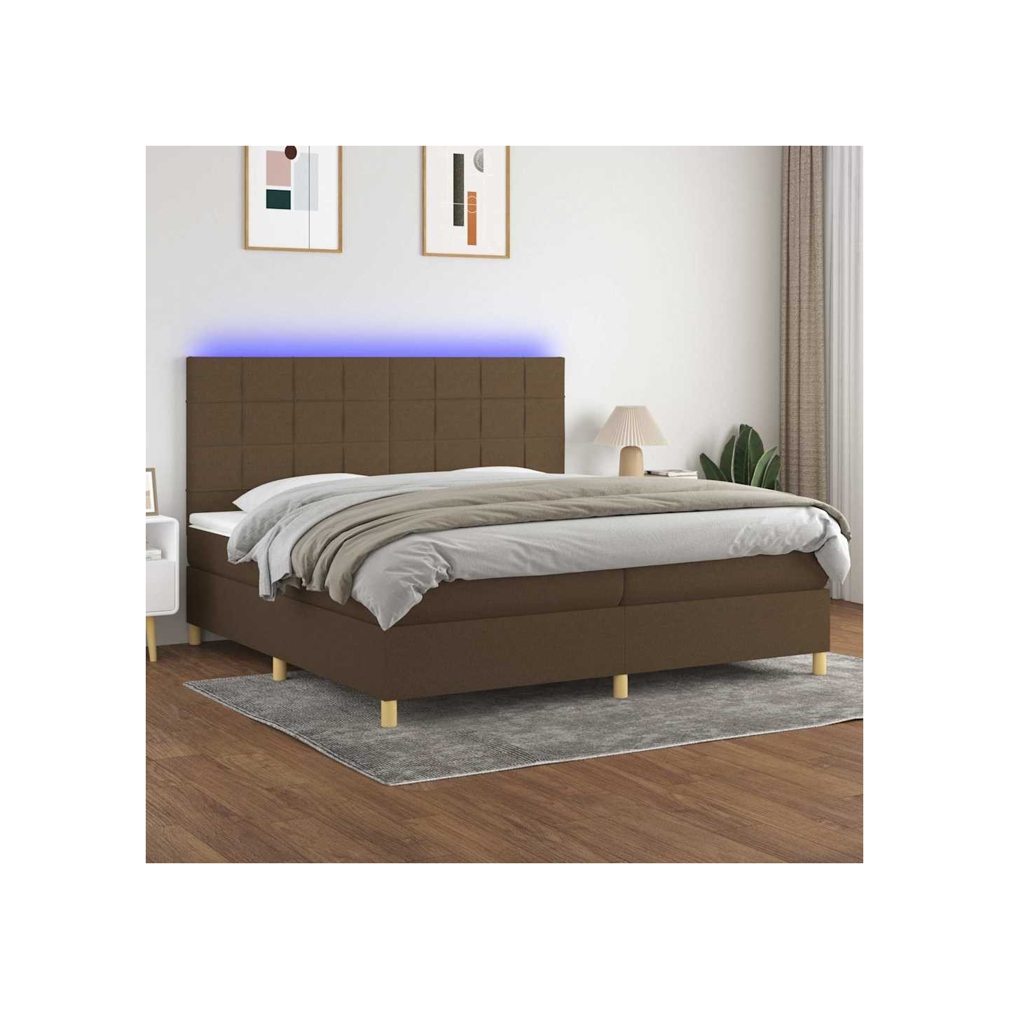 Sommier à lattes de lit matelas et LED Marron foncé 200x200 cm