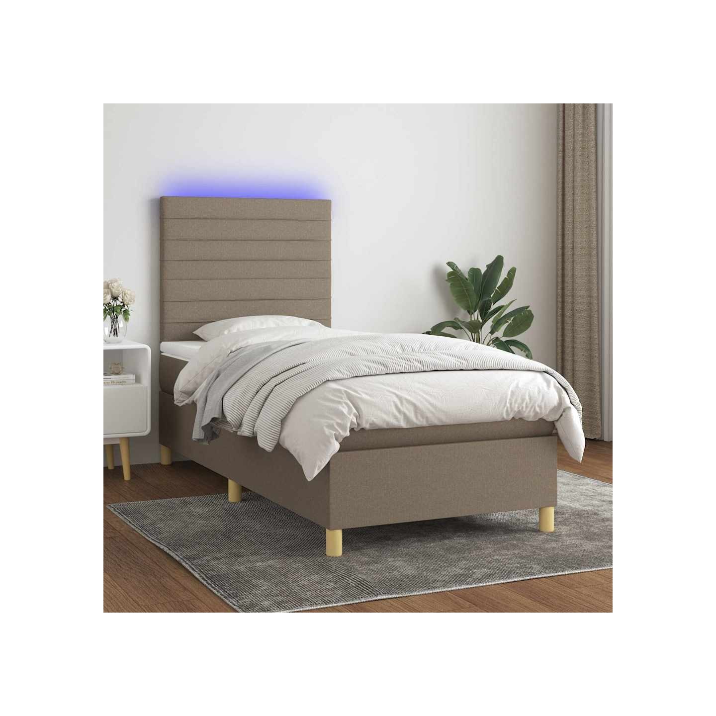 Sommier à lattes de lit et matelas et LED Taupe 90x190 cm Tissu