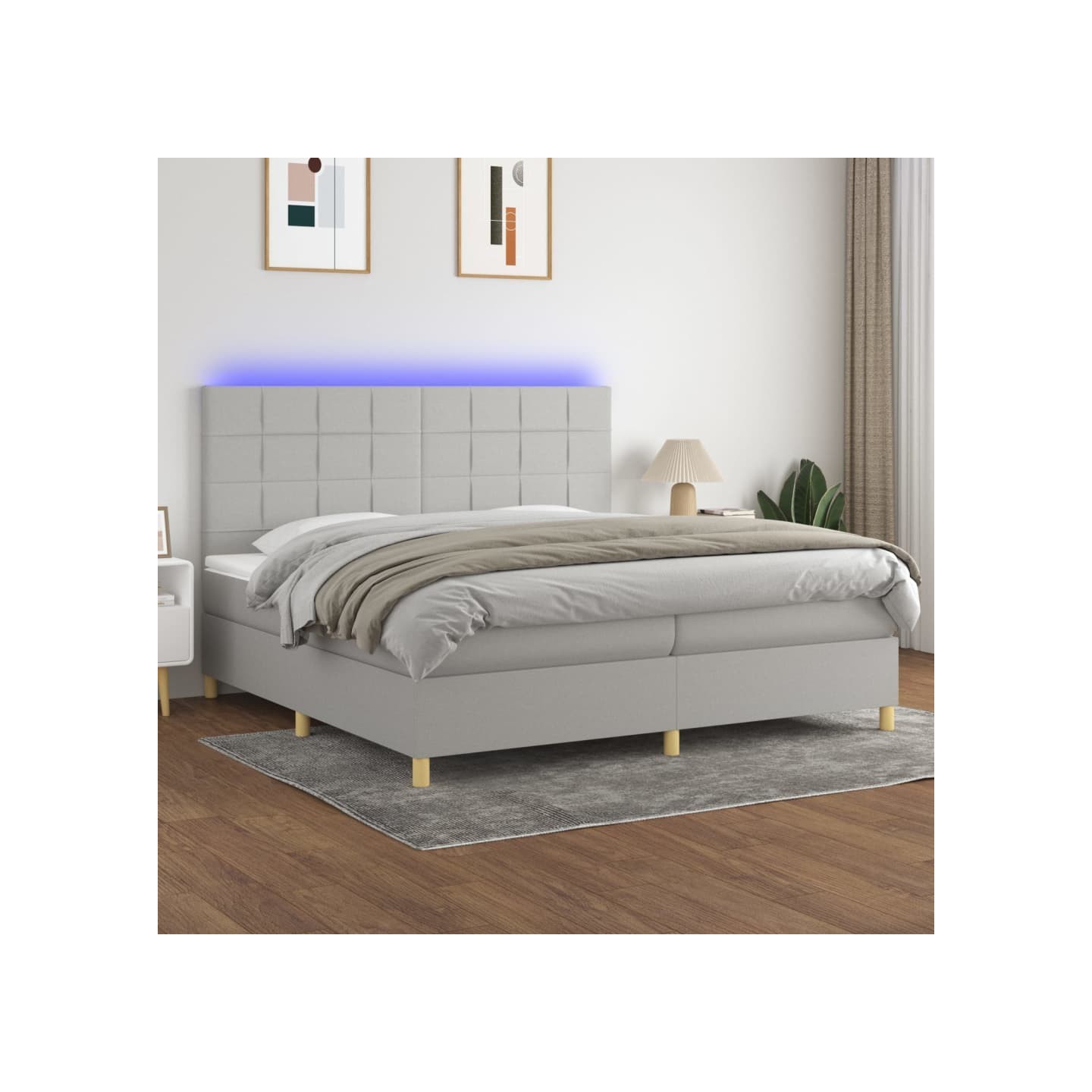 Sommier à lattes de lit matelas et LED Gris clair 200x200 cm