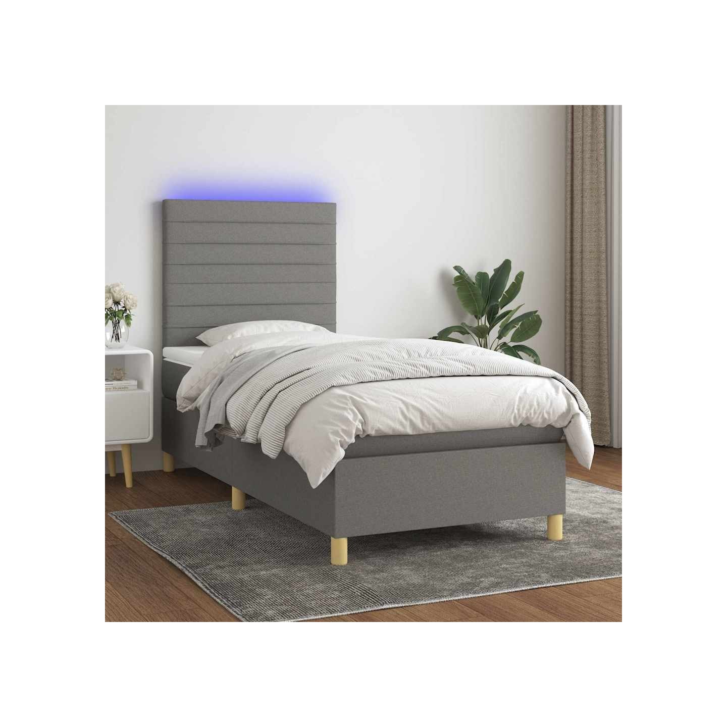 Sommier à lattes de lit et matelas et LED Gris foncé 100x200 cm