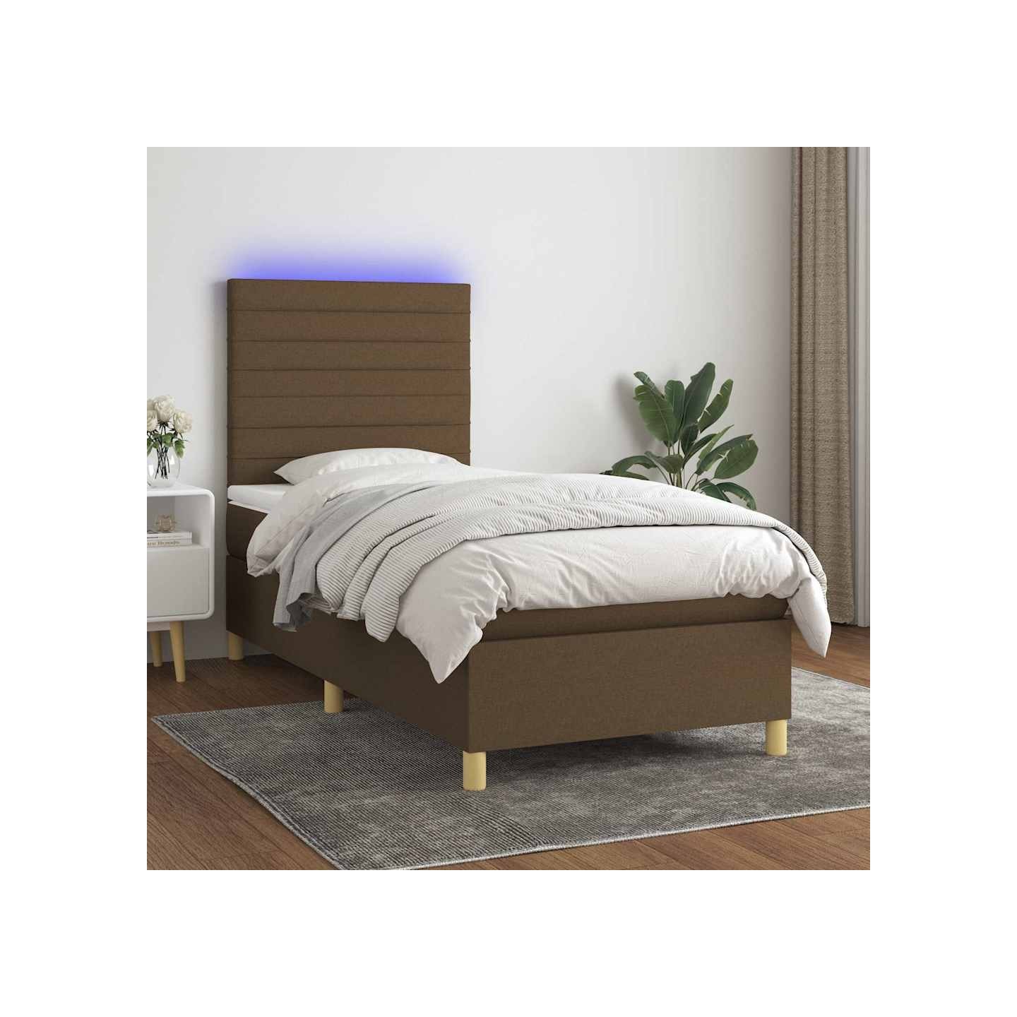 Sommier à lattes de lit matelas et LED Marron foncé 100x200 cm