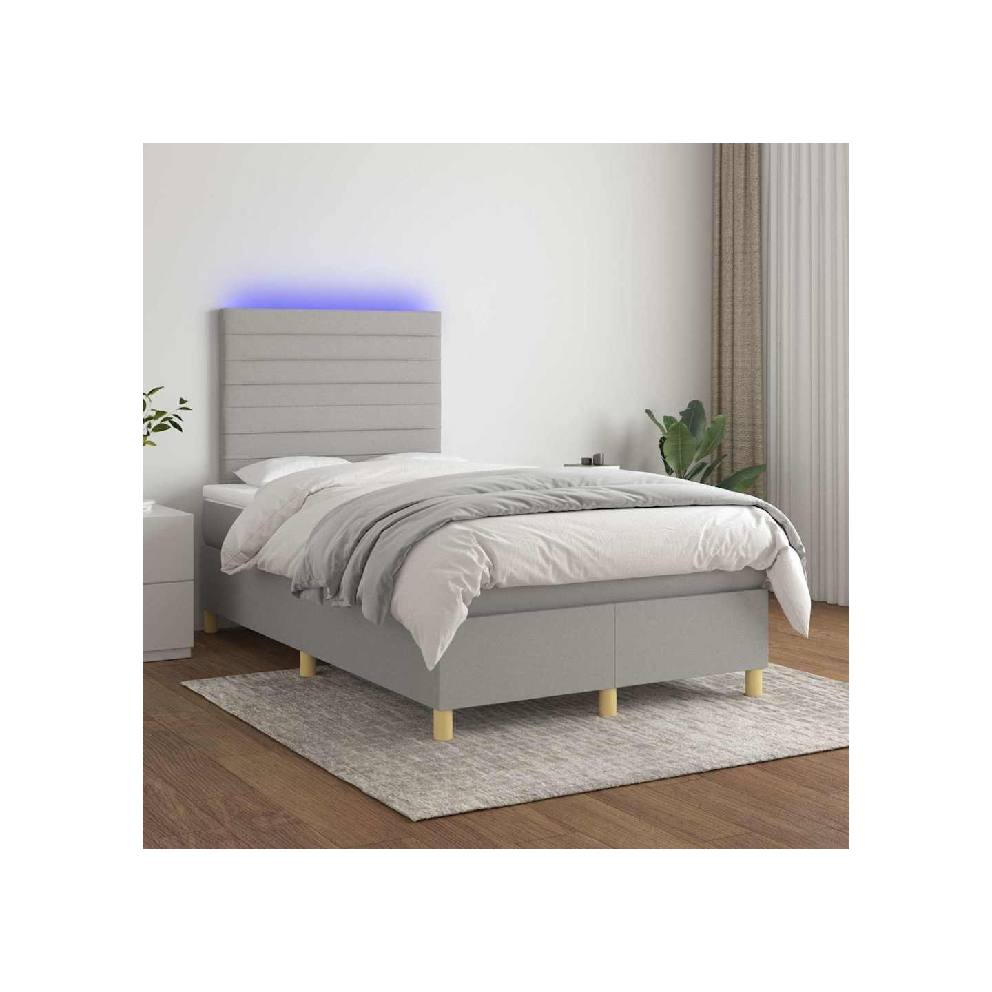 Sommier à lattes de lit matelas et LED Gris clair 120x200 cm