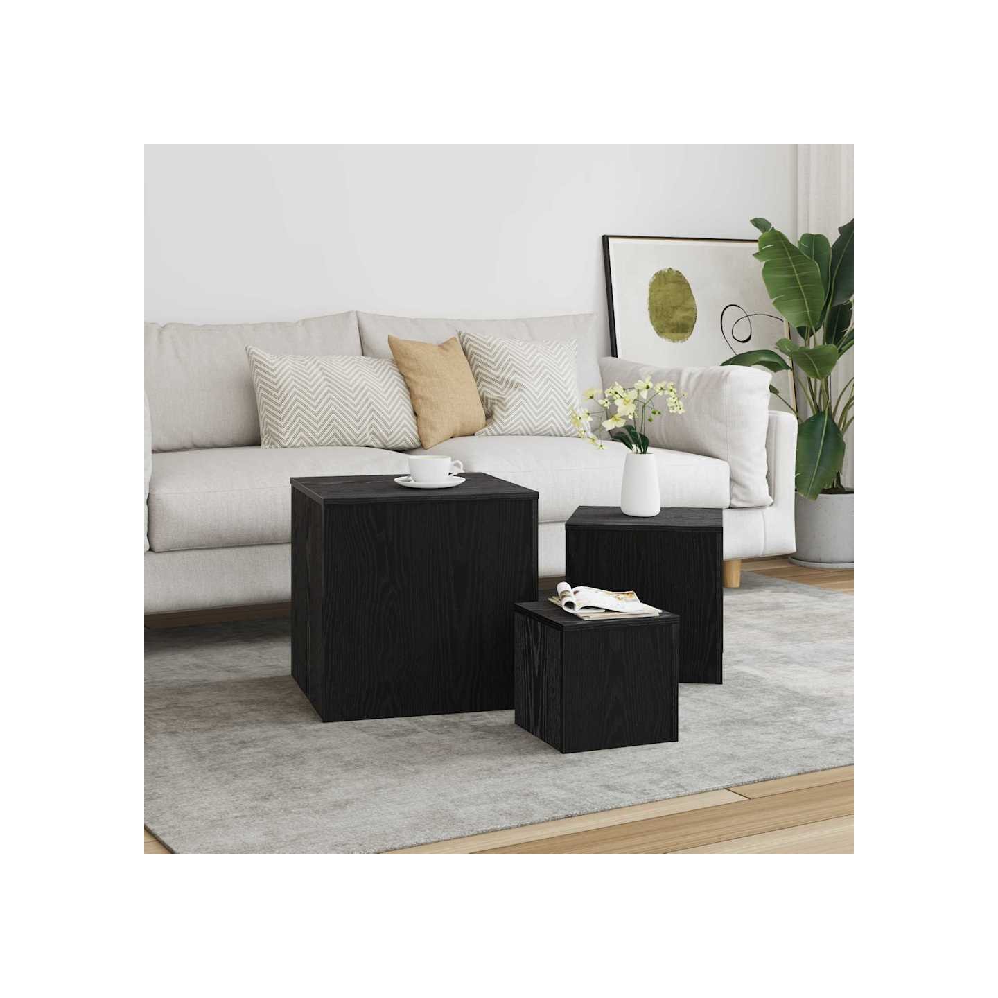 Table Gigogne 3 pc Chêne noir 45 x 45 x 45 cm Bois d'ingénierie