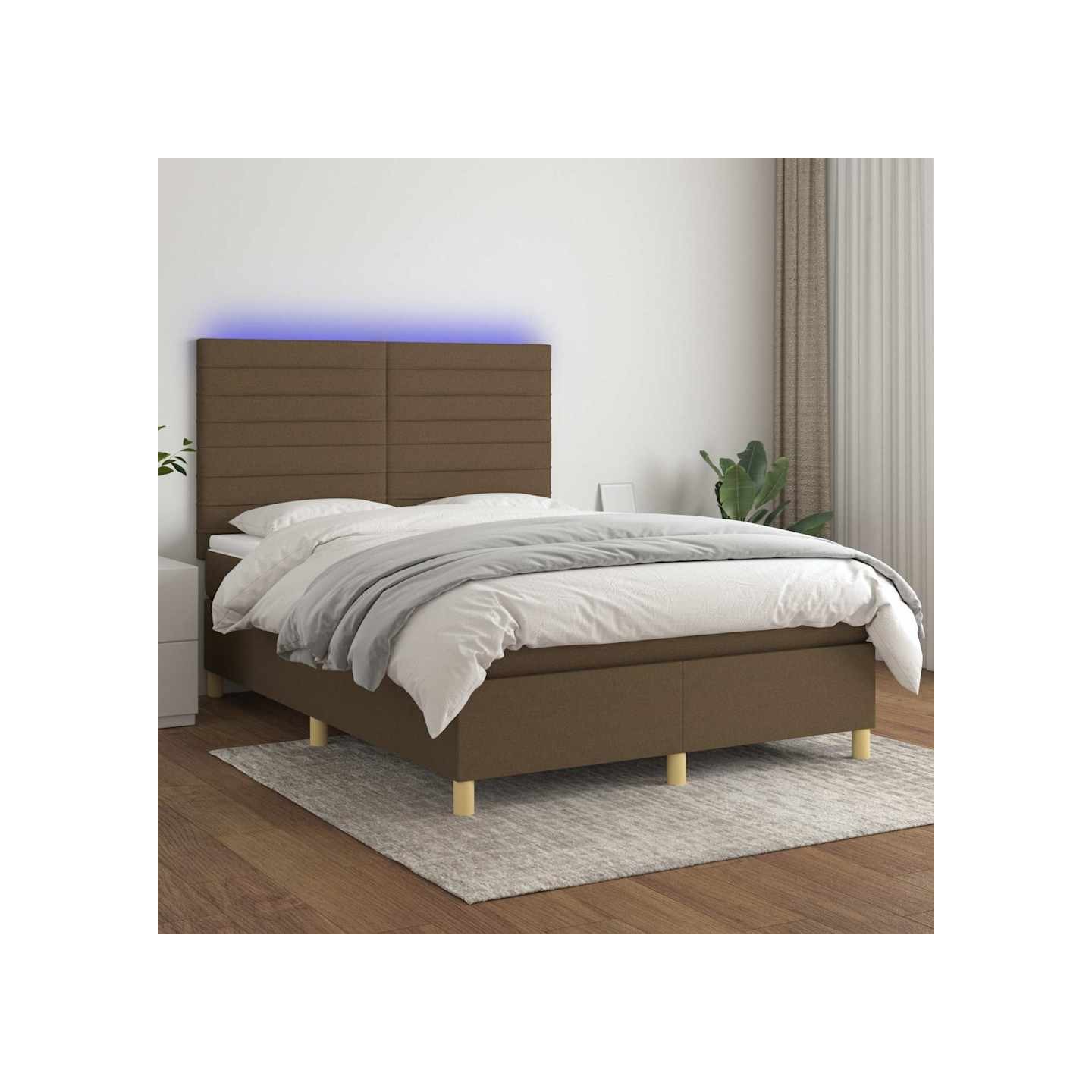 Sommier à lattes de lit matelas et LED Marron foncé 140x190 cm