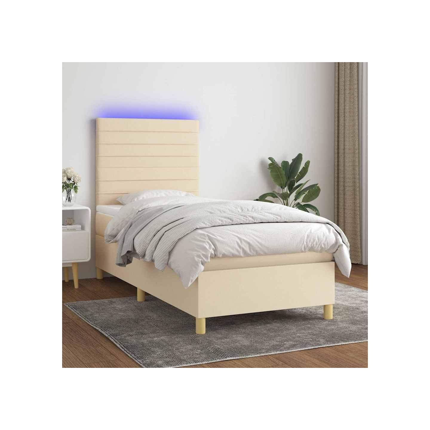 Sommier à lattes de lit et matelas et LED Crème 100x200cm Tissu