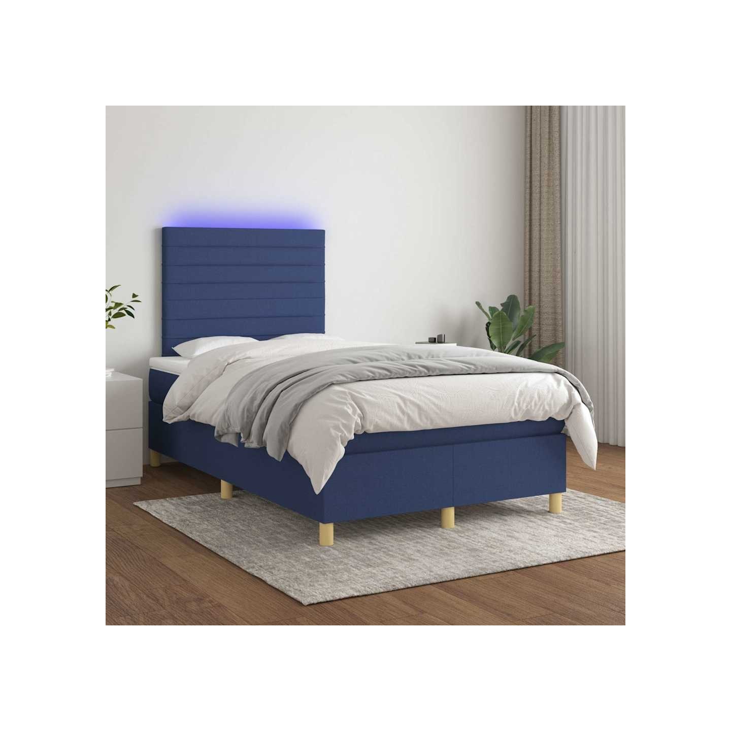 Sommier à lattes de lit et matelas et LED Bleu 120x200 cm Tissu