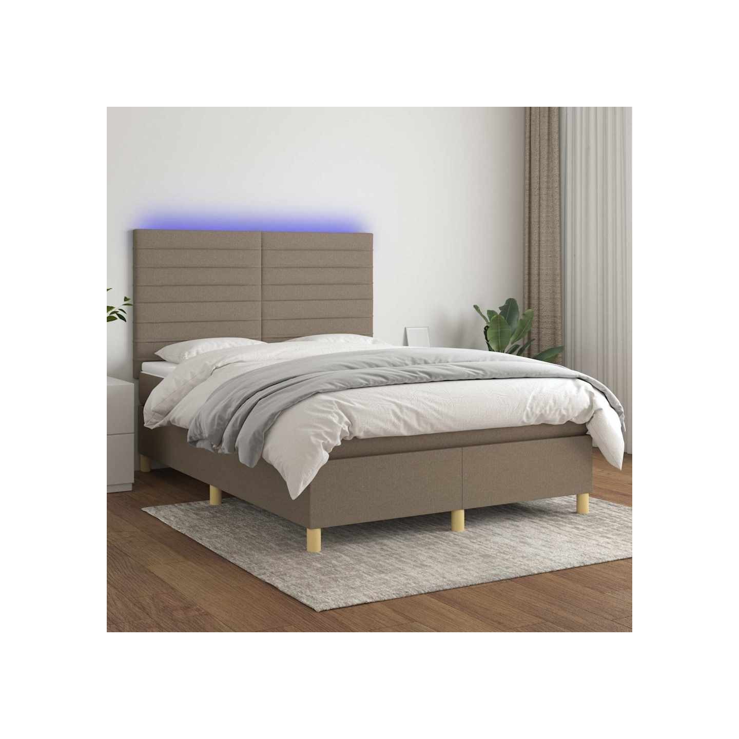 Sommier à lattes de lit et matelas et LED Taupe 140x190cm Tissu