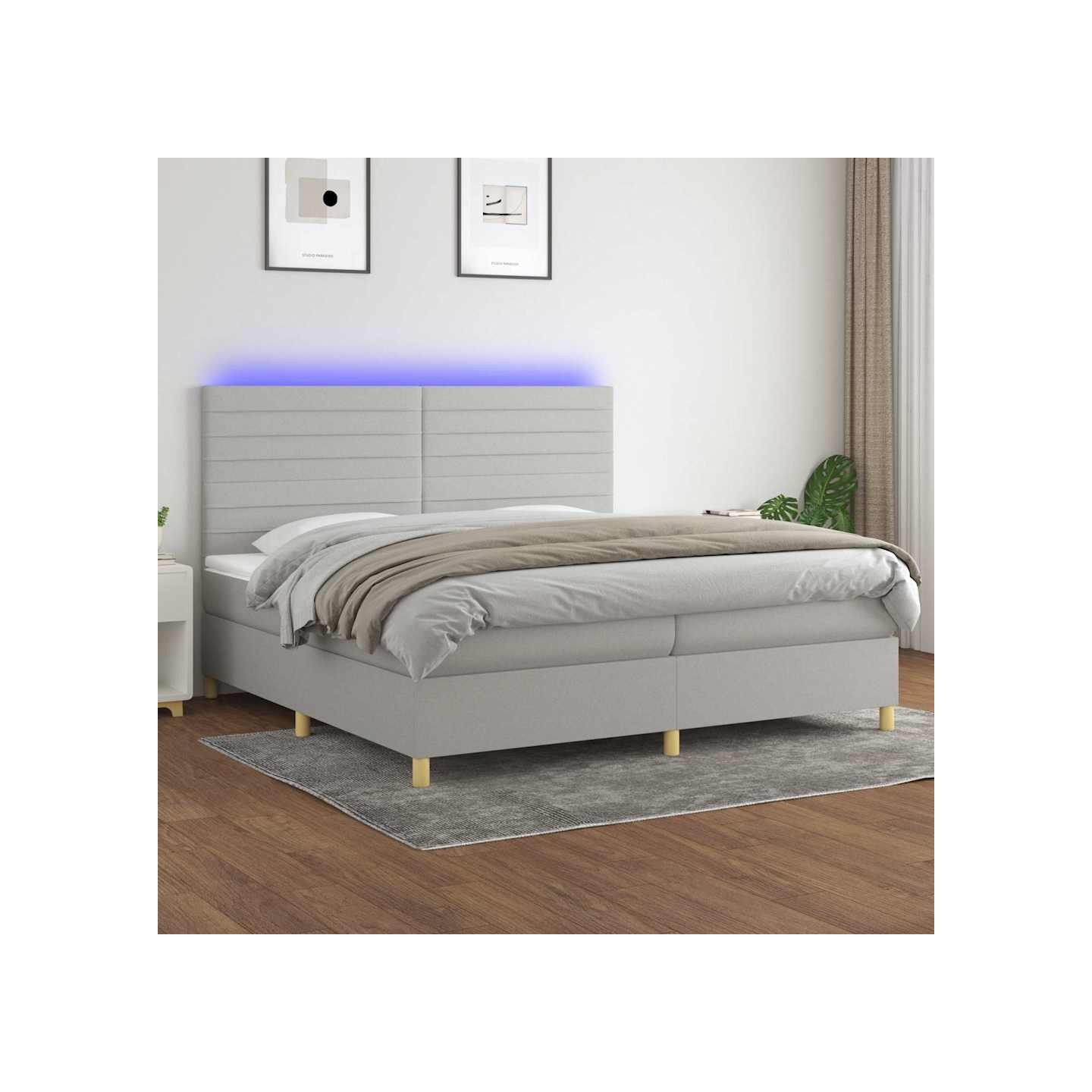 Sommier à lattes de lit matelas et LED Gris clair 200x200 cm
