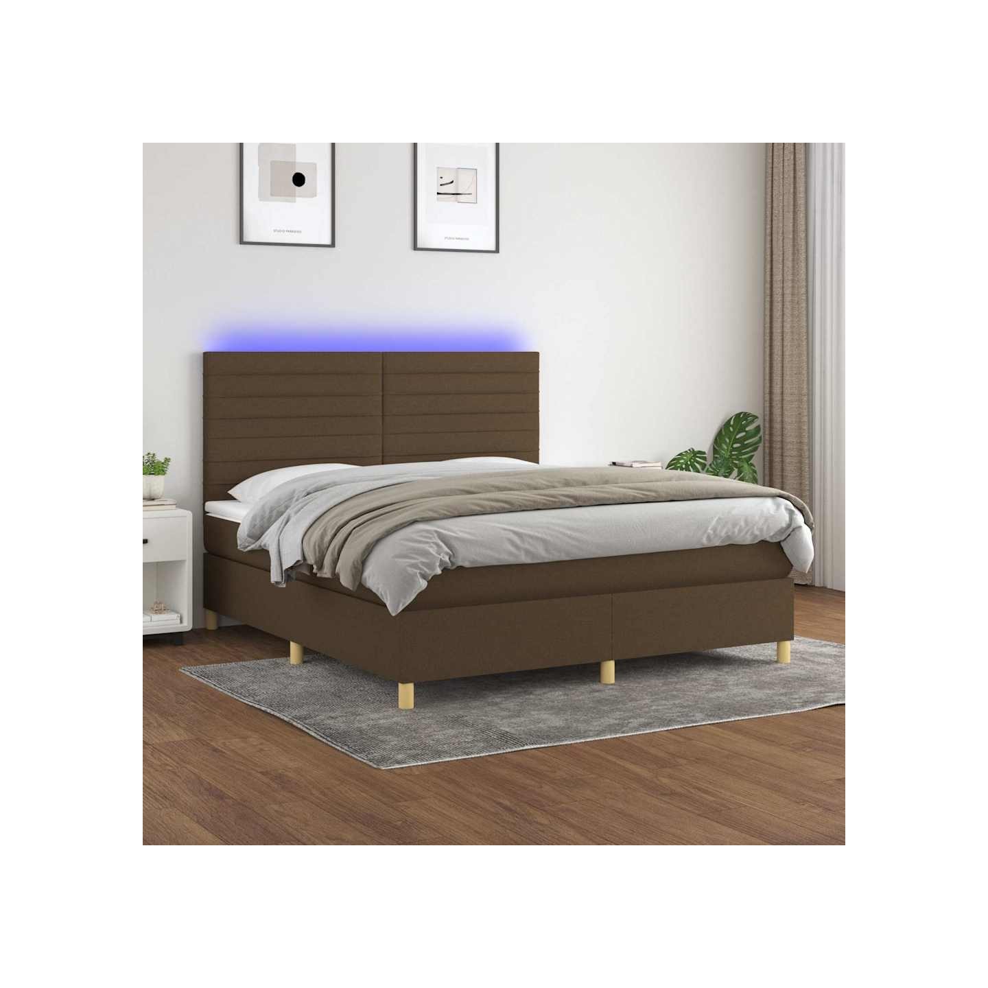 Sommier à lattes de lit matelas et LED Marron foncé 180x200 cm