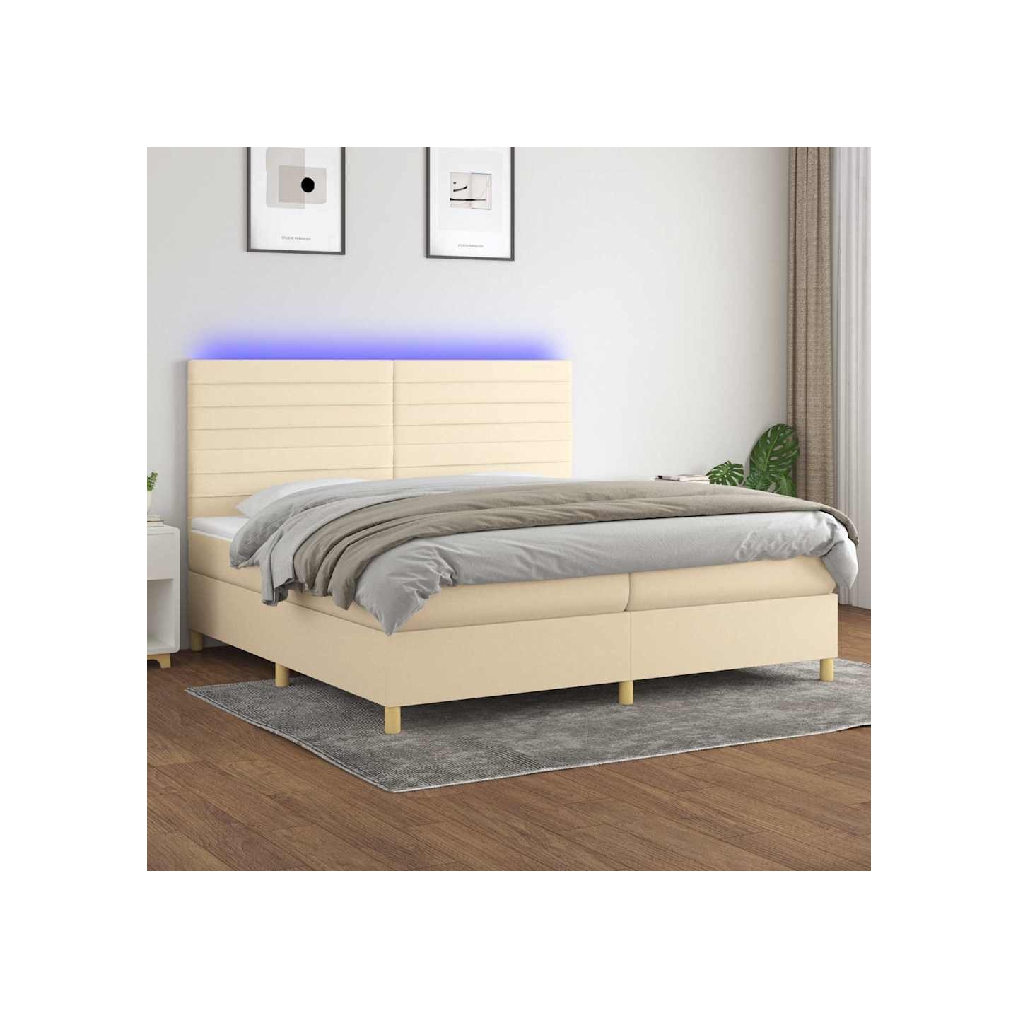 Sommier à lattes de lit et matelas et LED Crème 200x200cm Tissu