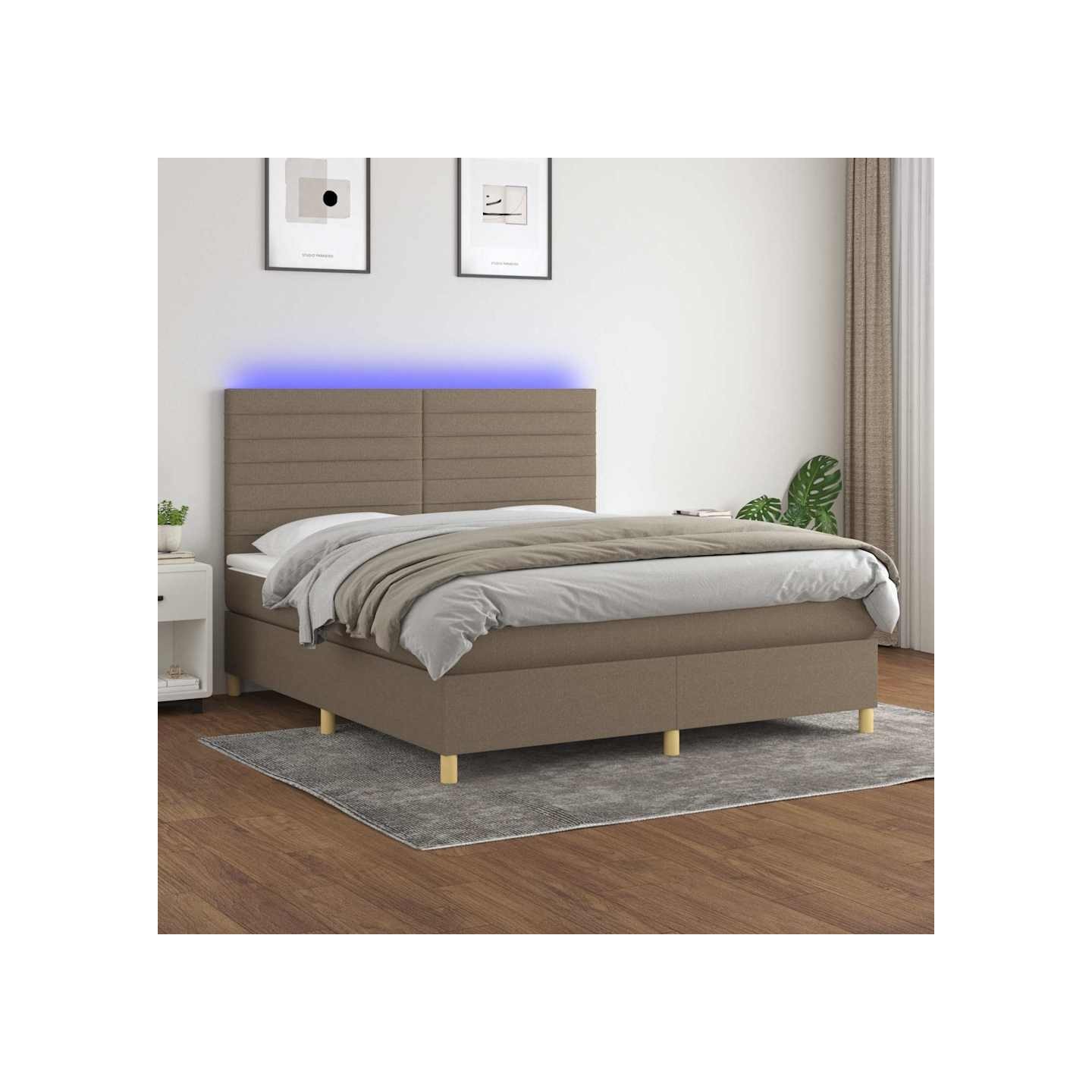 Sommier à lattes de lit et matelas et LED Taupe 180x200cm Tissu