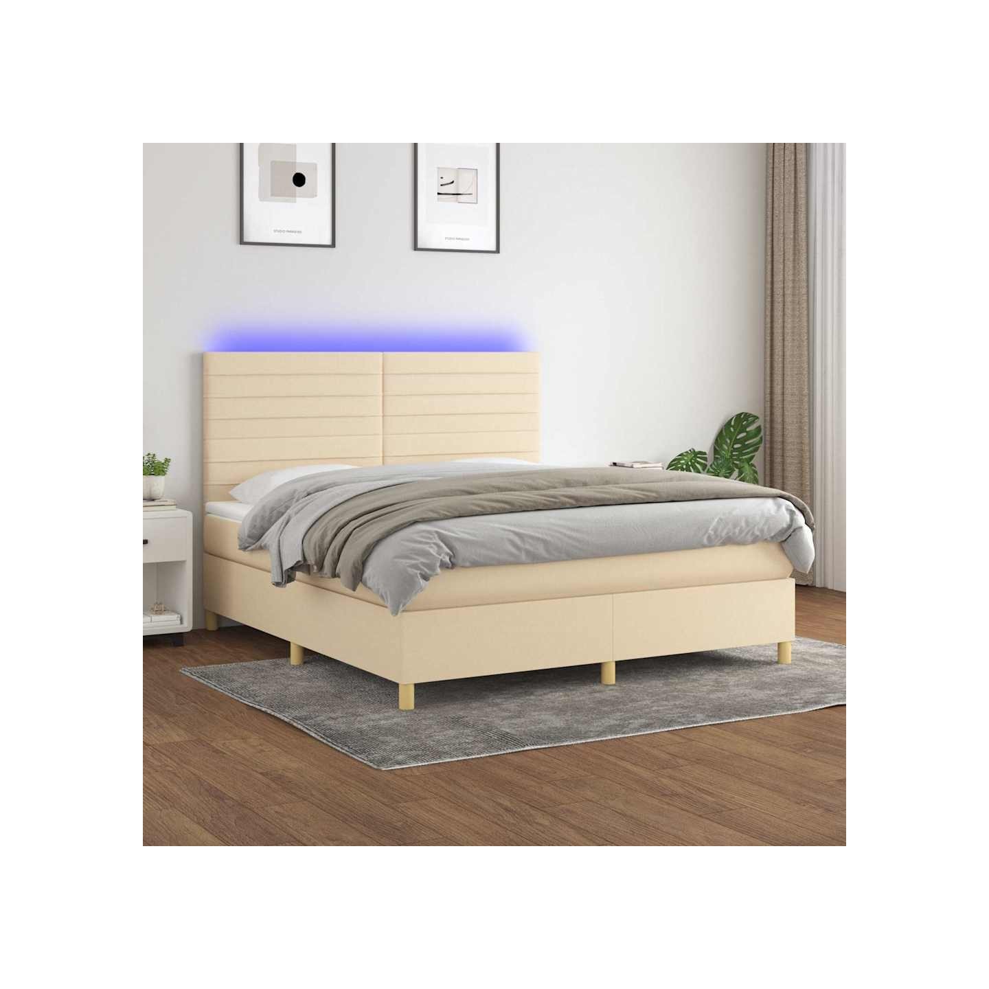 Sommier à lattes de lit et matelas et LED Crème 180x200cm Tissu