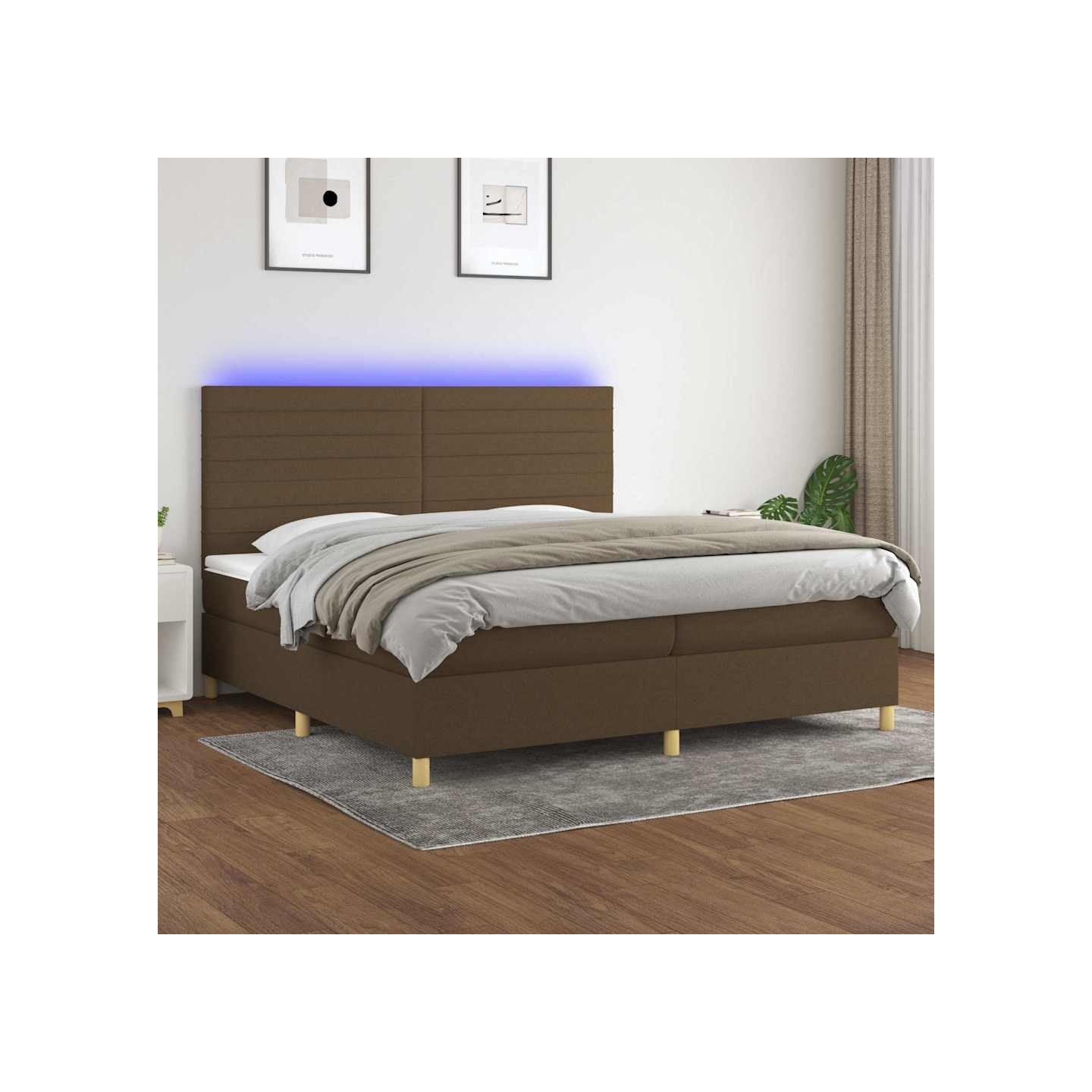 Sommier à lattes de lit matelas et LED Marron foncé 200x200 cm