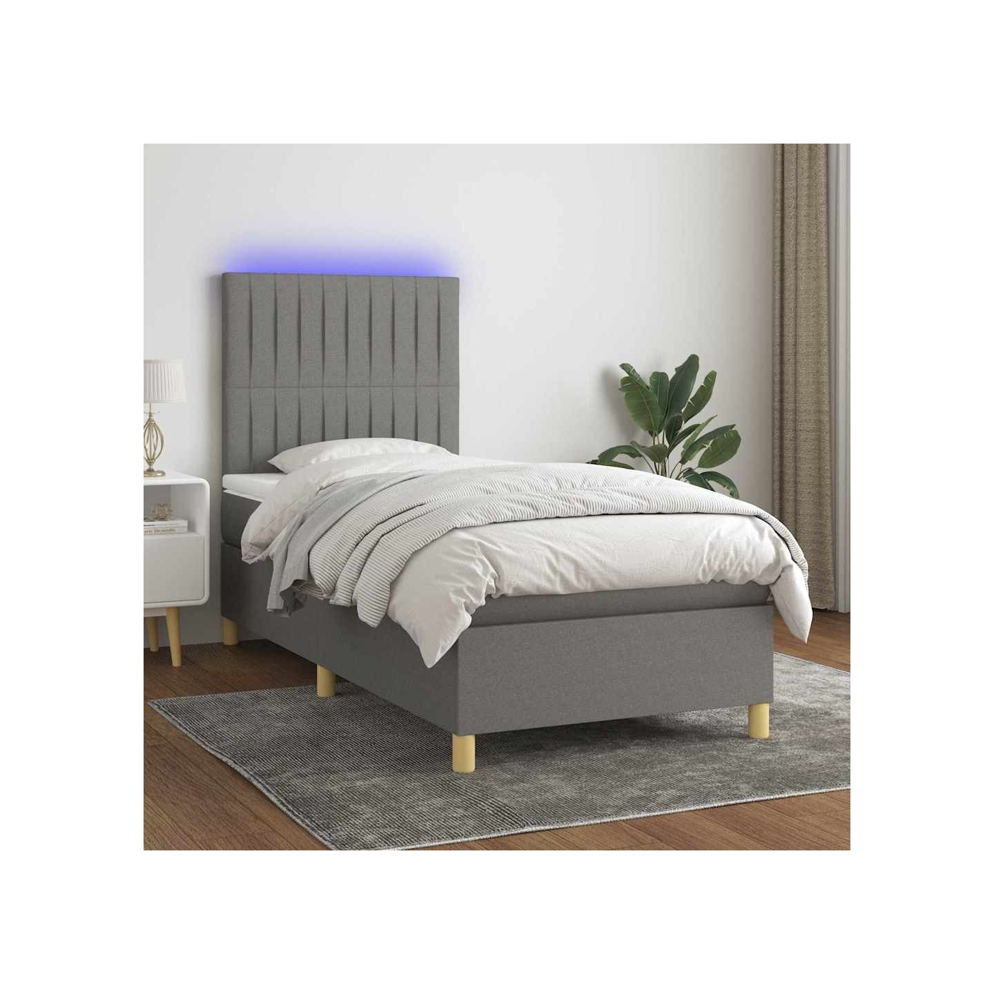 Sommier à lattes de lit et matelas et LED Gris foncé 90x190 cm