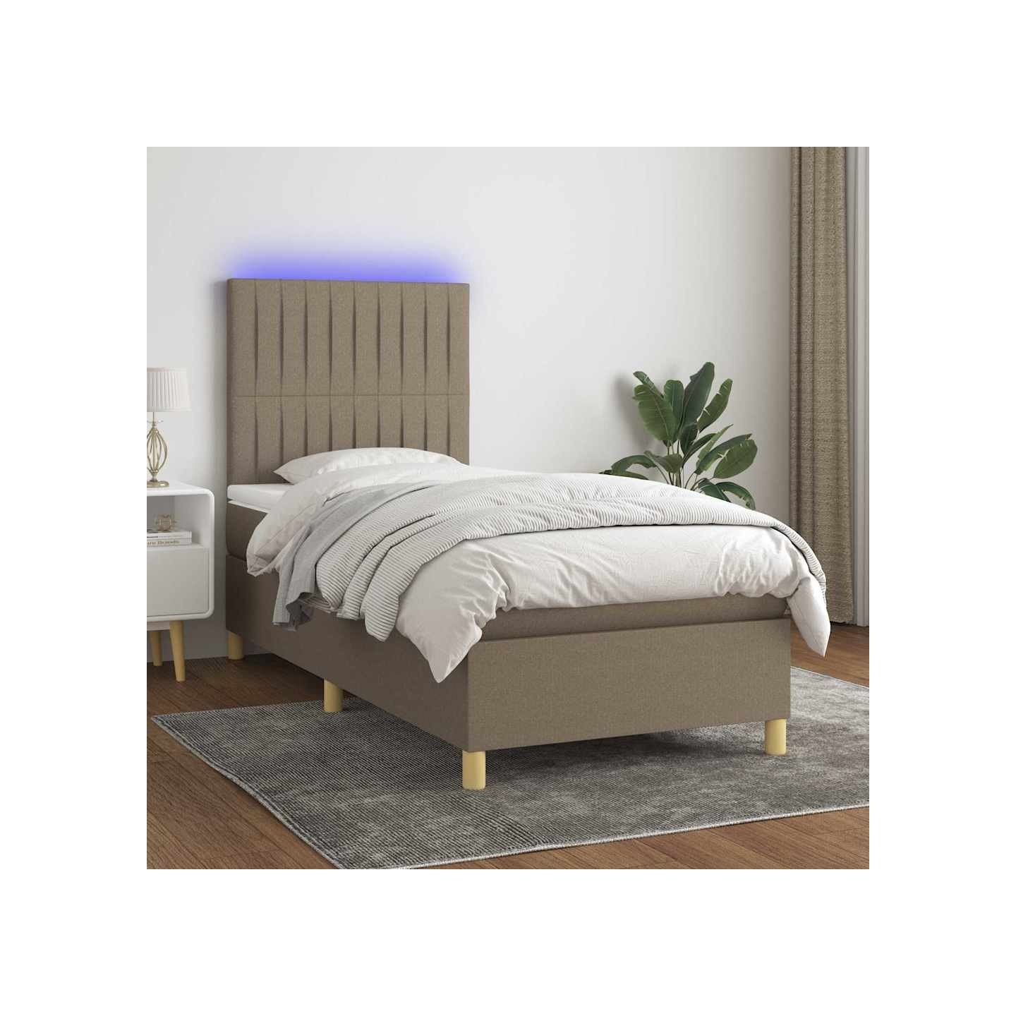Sommier à lattes de lit et matelas et LED Taupe 90x200 cm Tissu